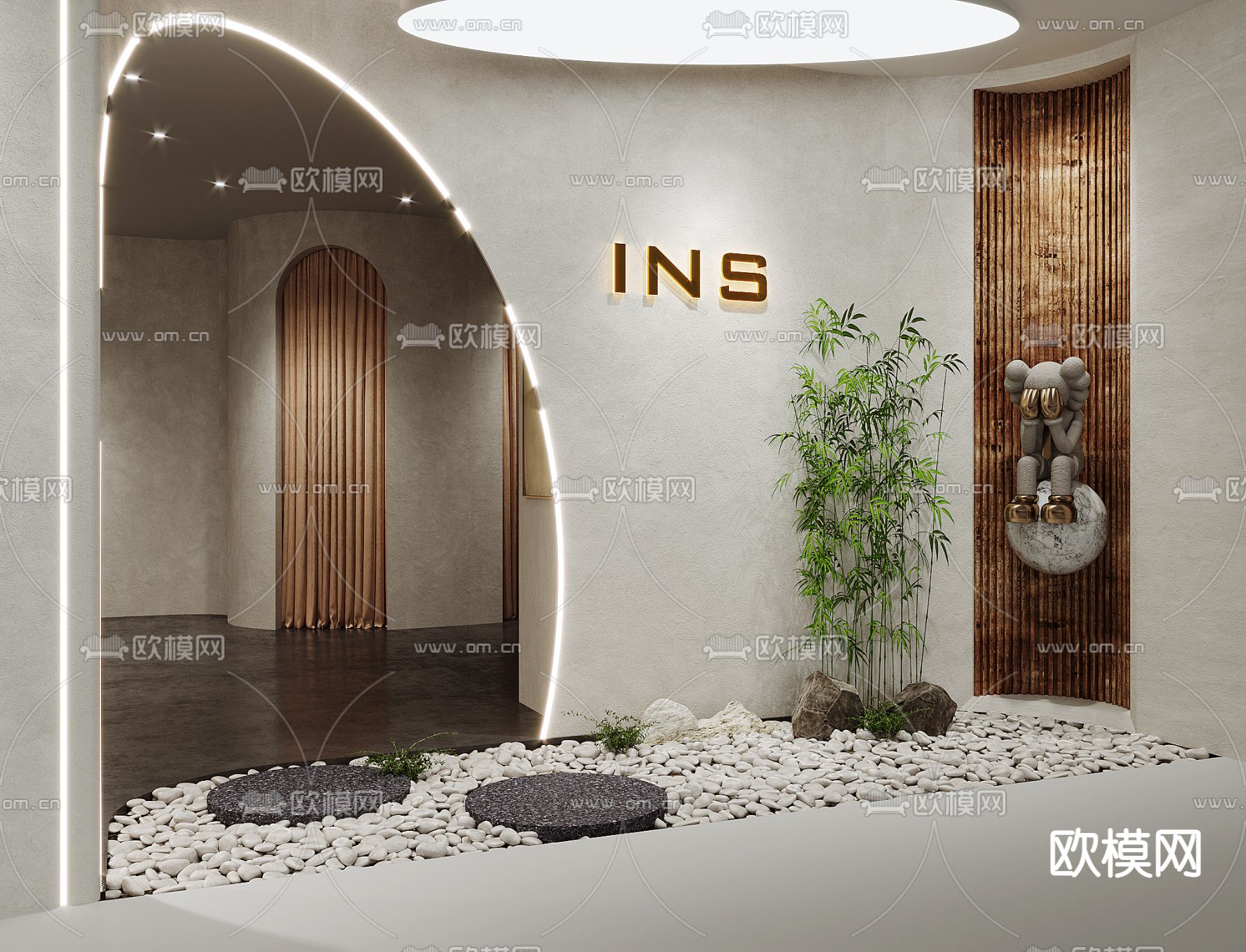 侘寂风服装店门面su模型下载（渲染图2）