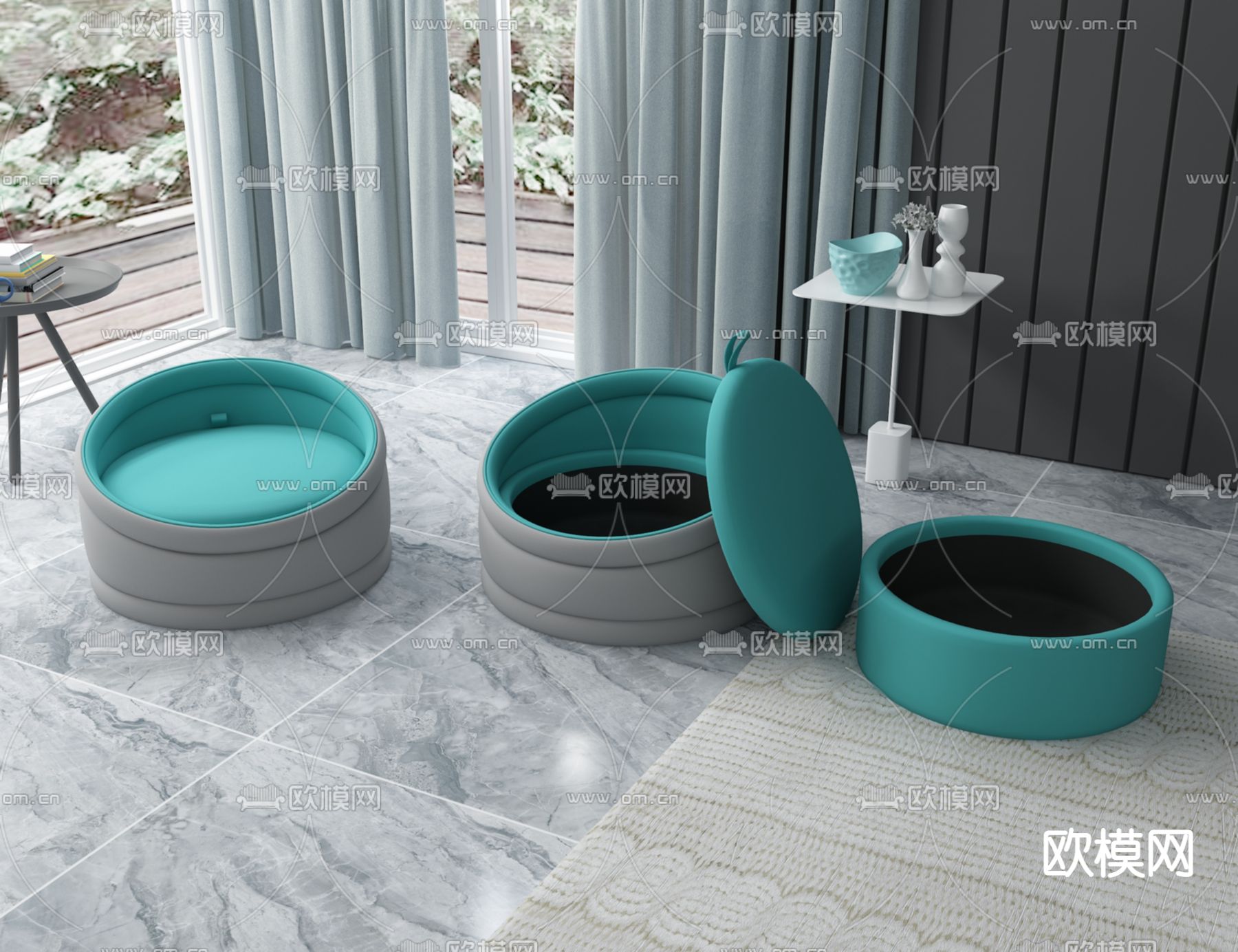现代圆形多功能储物沙发3d模型下载（渲染图1）