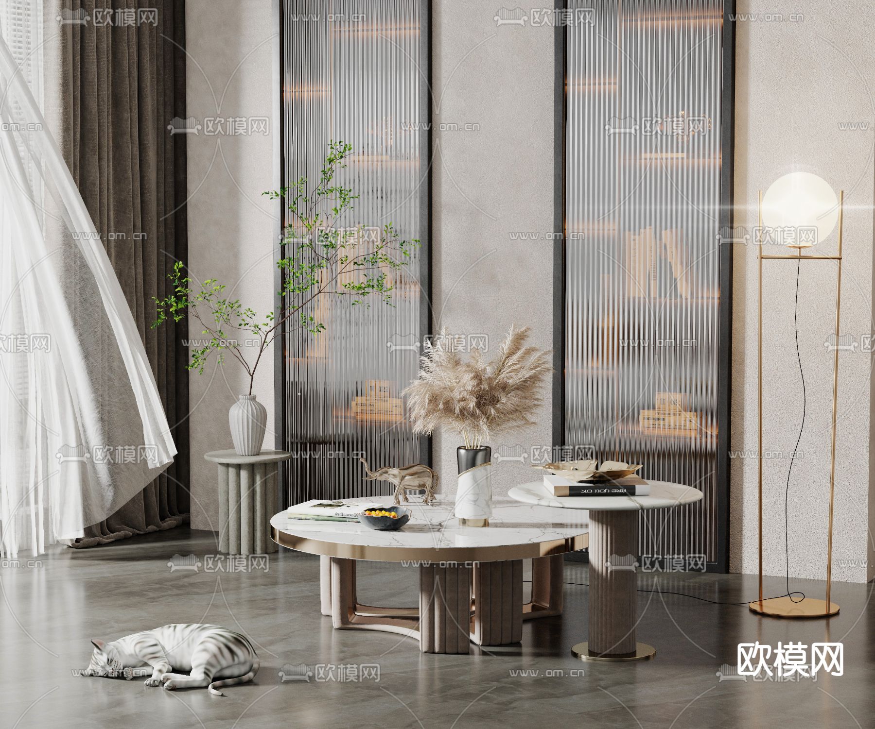 现代大理石子母茶几3d模型下载