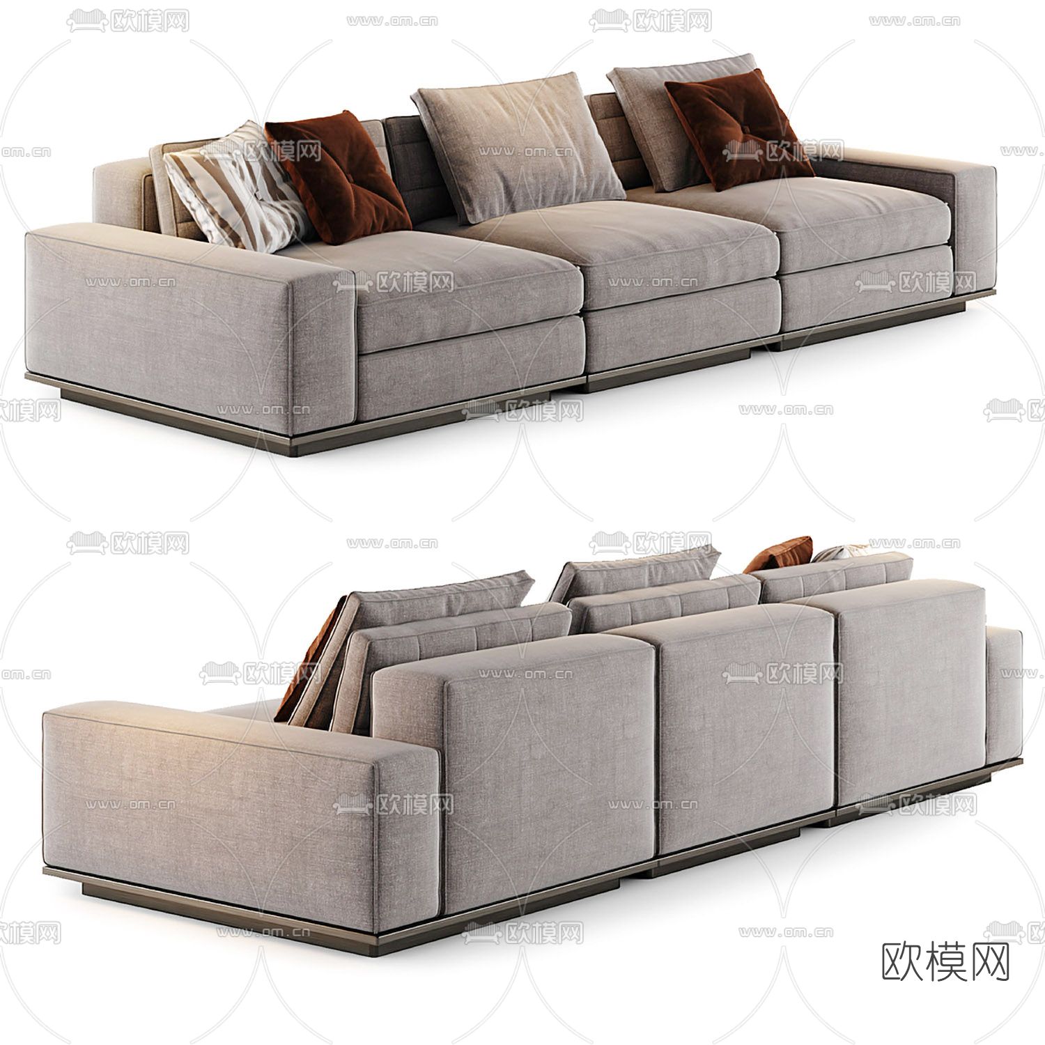 Minotti 现代浅灰色多人沙发3d模型下载（渲染图3）