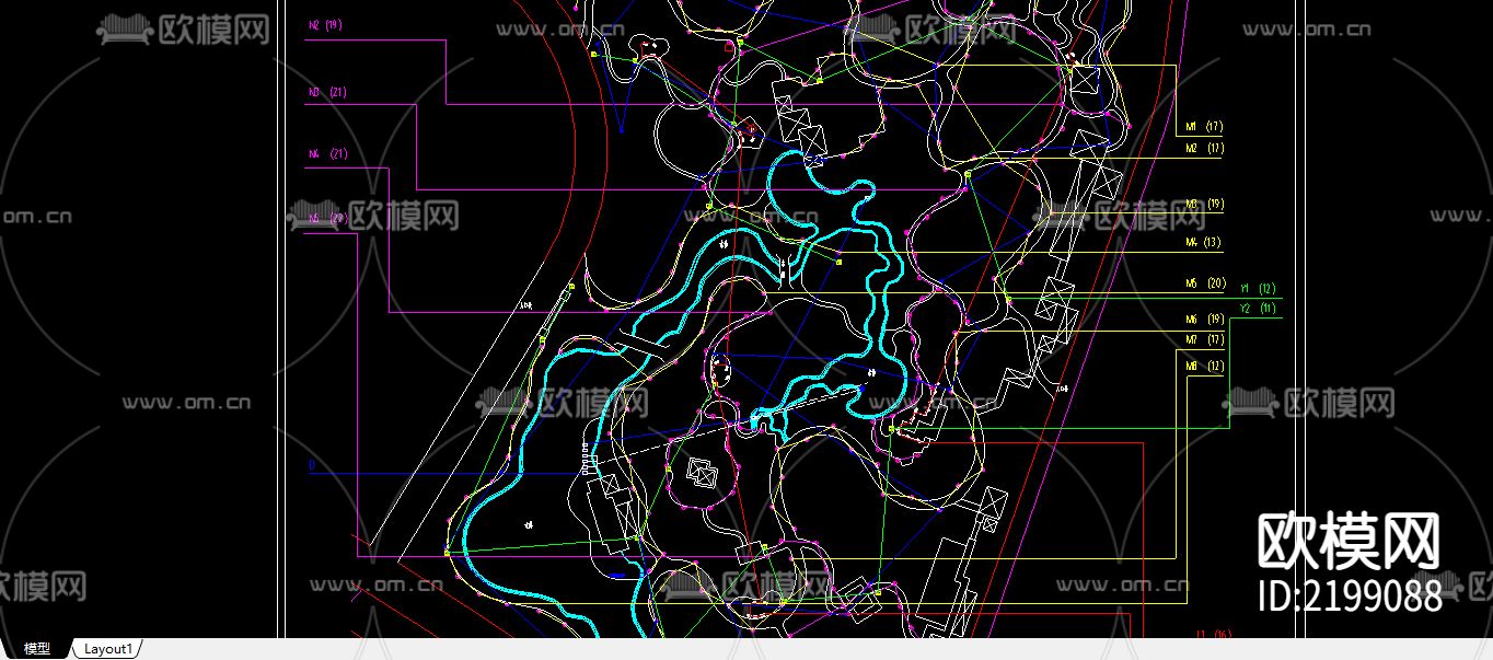 文化名人公园绿化工程cad施工图下载（渲染图3）