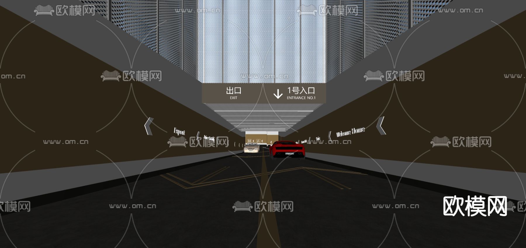 现代停车场地下车库出入口su模型下载