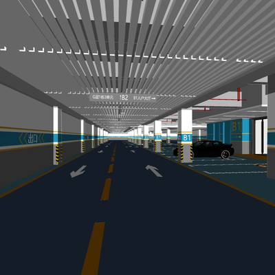 现代停车场地下车库su模型