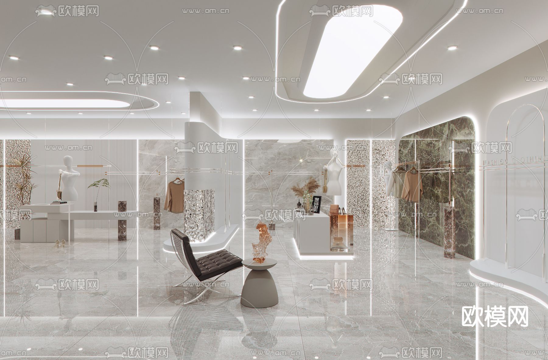 现代轻奢女装服装店su模型下载（渲染图1）