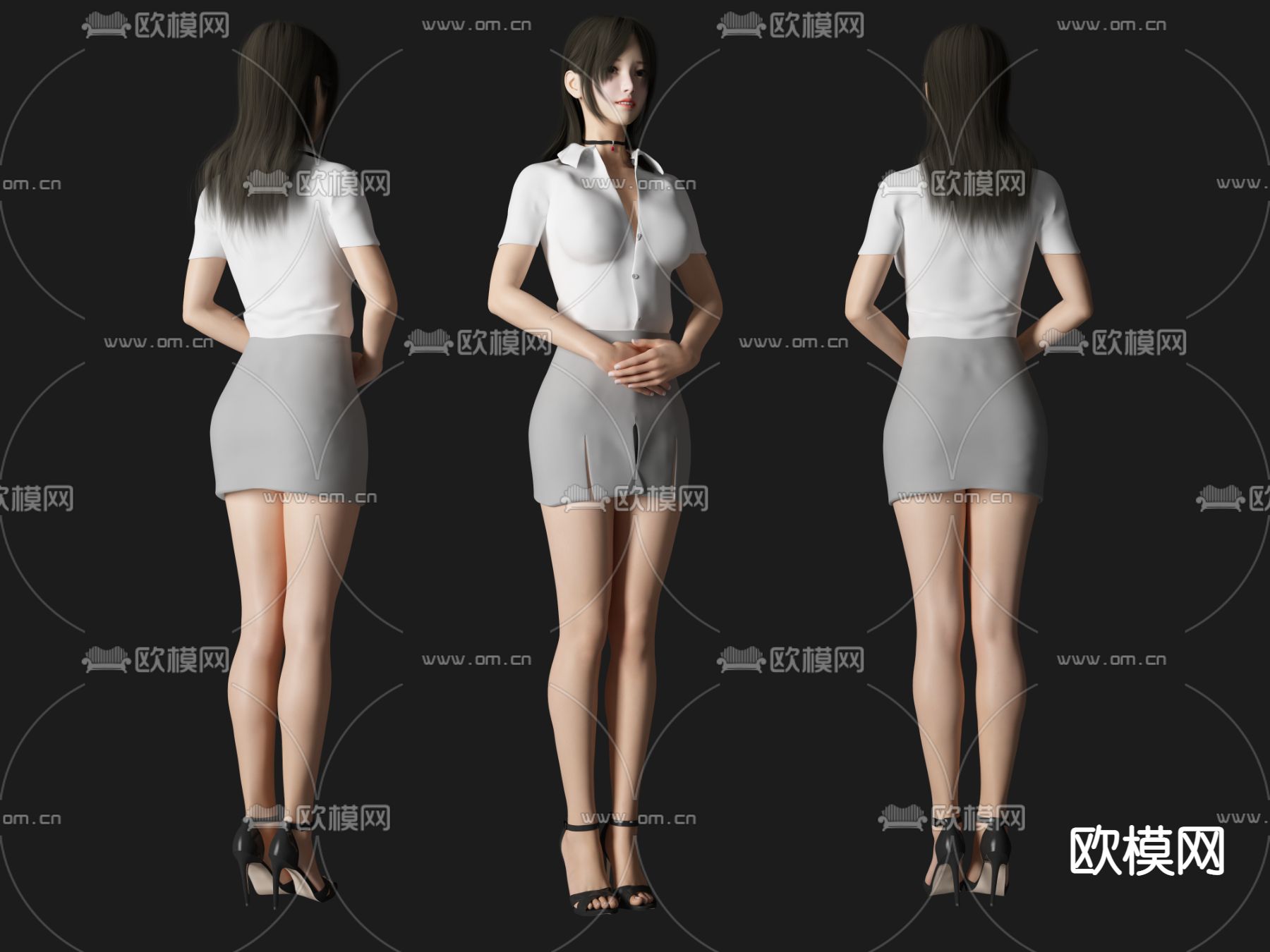 现代美女人物su模型下载（渲染图1）