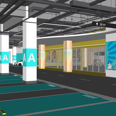  现代停车场地下车库su模型 