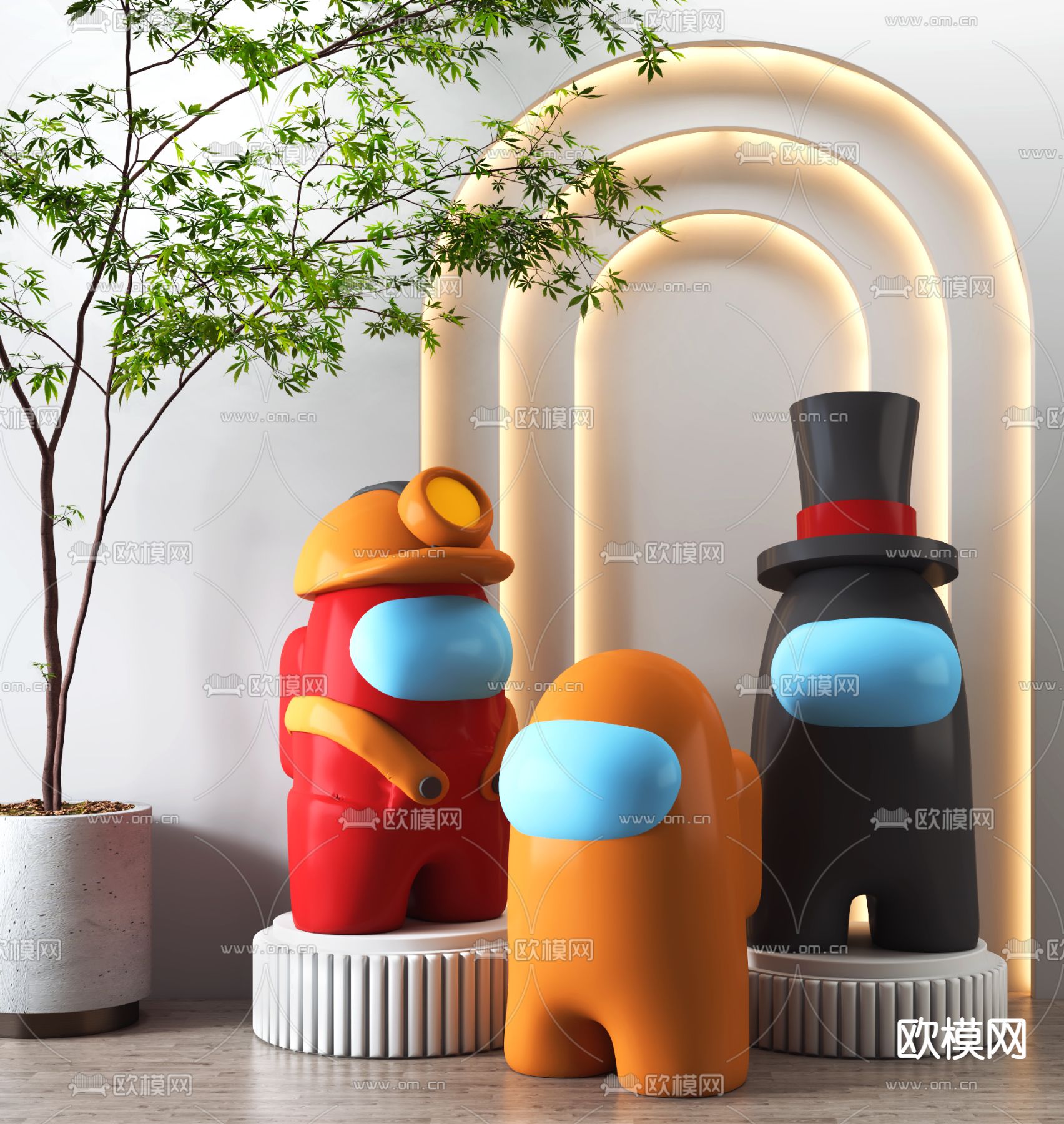 现代Among Us潮玩雕塑摆件su模型下载（渲染图1）