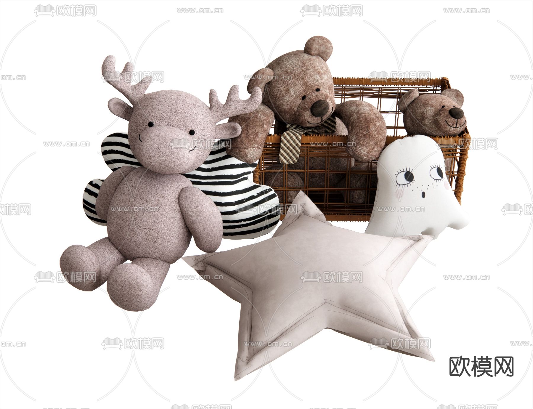 现代公仔毛绒玩具su模型下载（渲染图1）