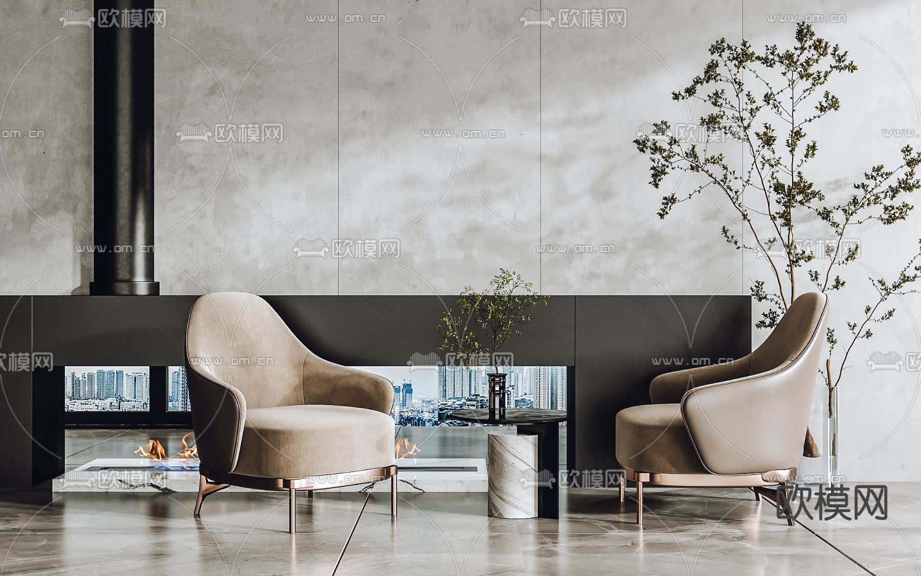 现代咖色单人沙发3d模型下载