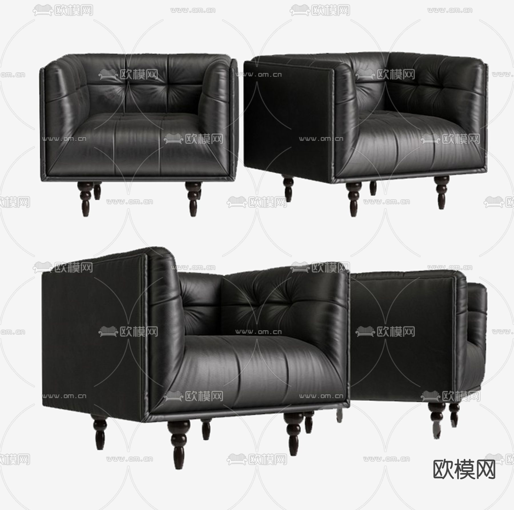 现代黑色皮革单人沙发3d模型下载_ID12029231_3dmax免费模型-欧模网