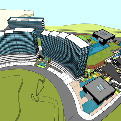  现代商业综合体鸟瞰su模型 