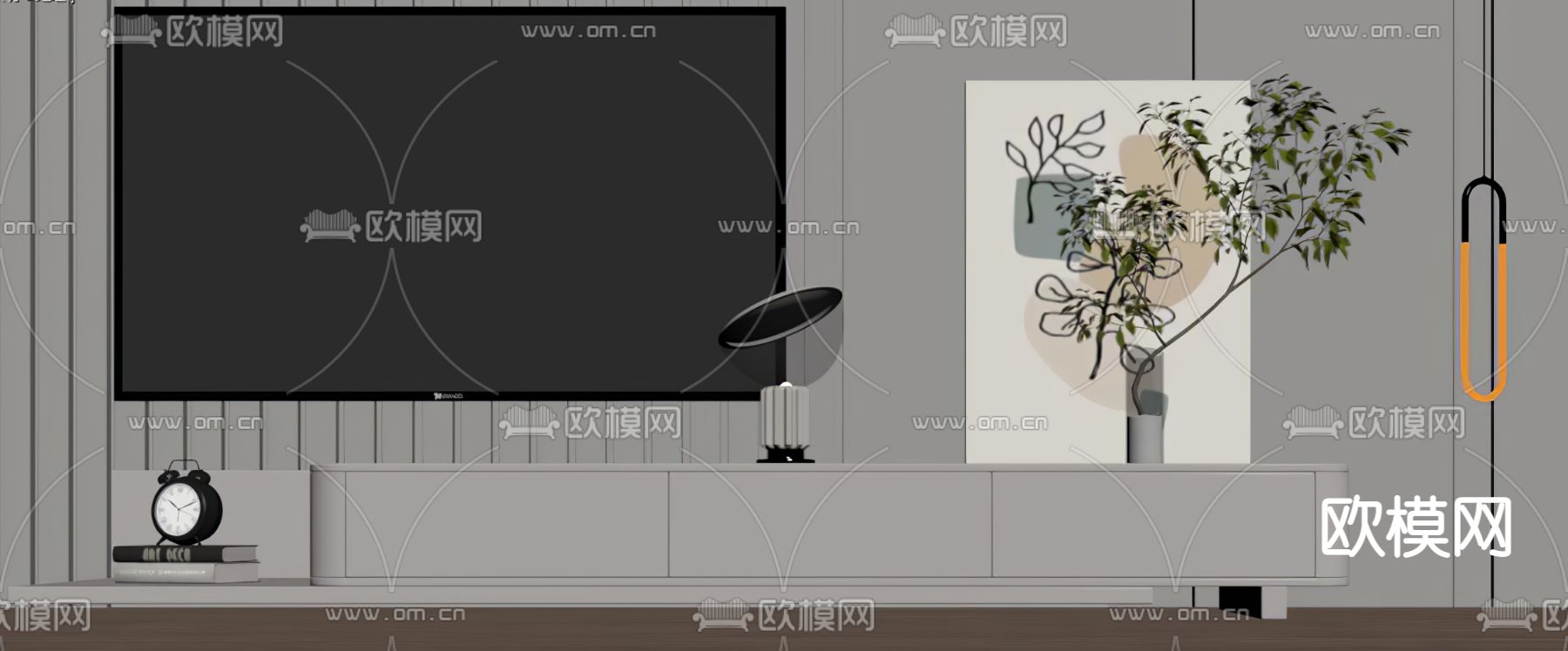 现代烤漆电视柜su模型下载（渲染图2）