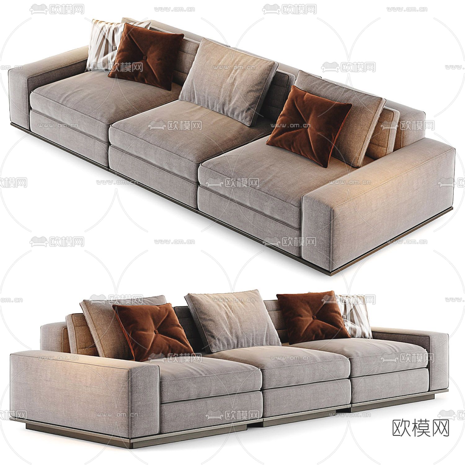 Minotti 现代浅灰色多人沙发3d模型下载（渲染图2）