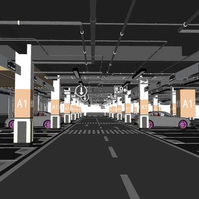  现代地下停车场su模型 