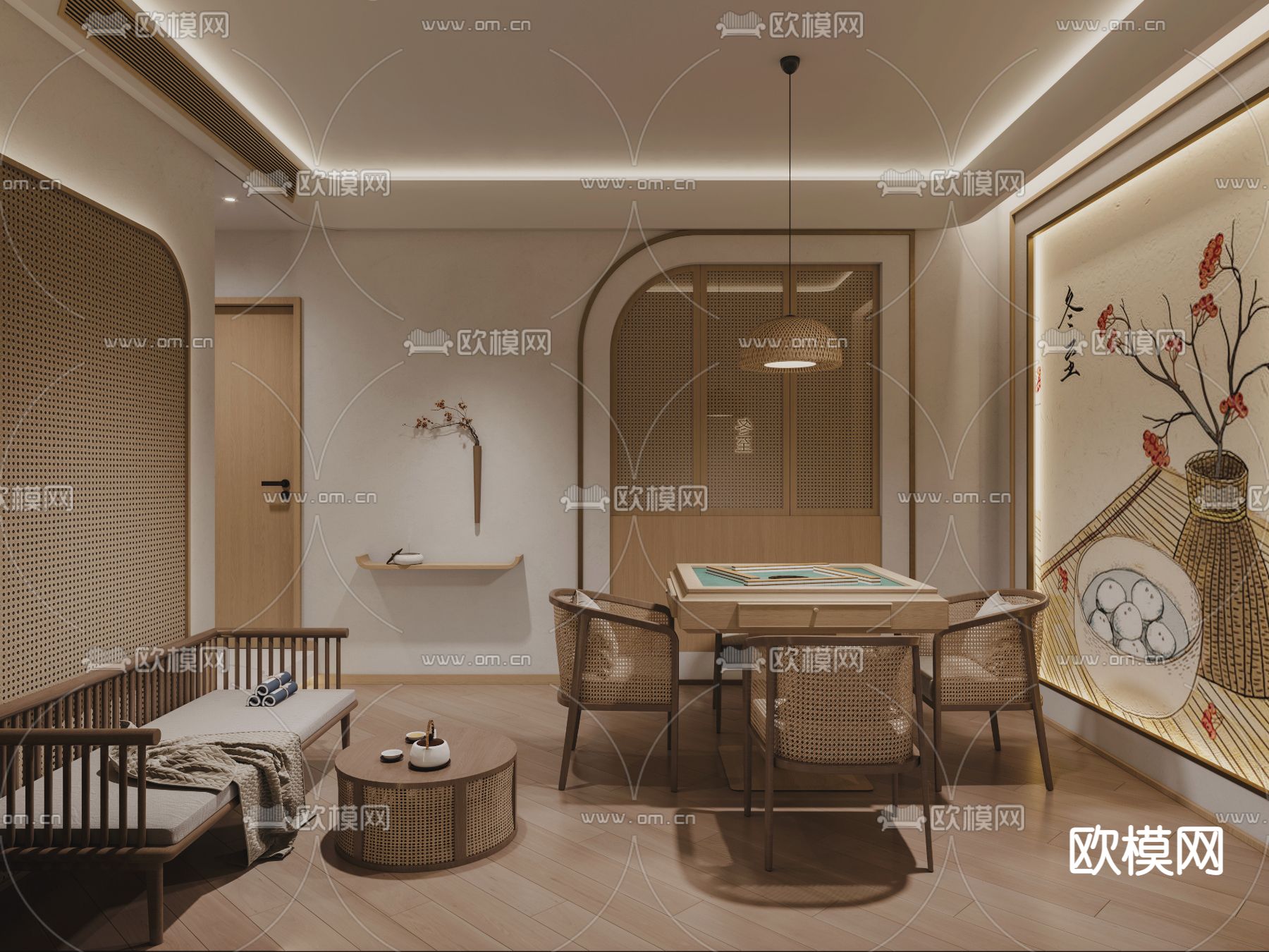 侘寂风棋牌室3d模型下载（渲染图1）