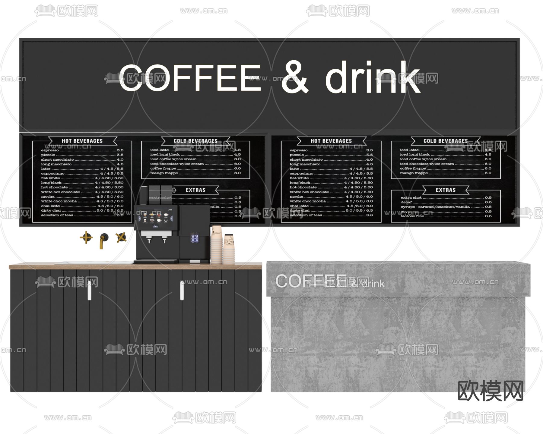 现代咖啡厅吧台操作台3d模型下载