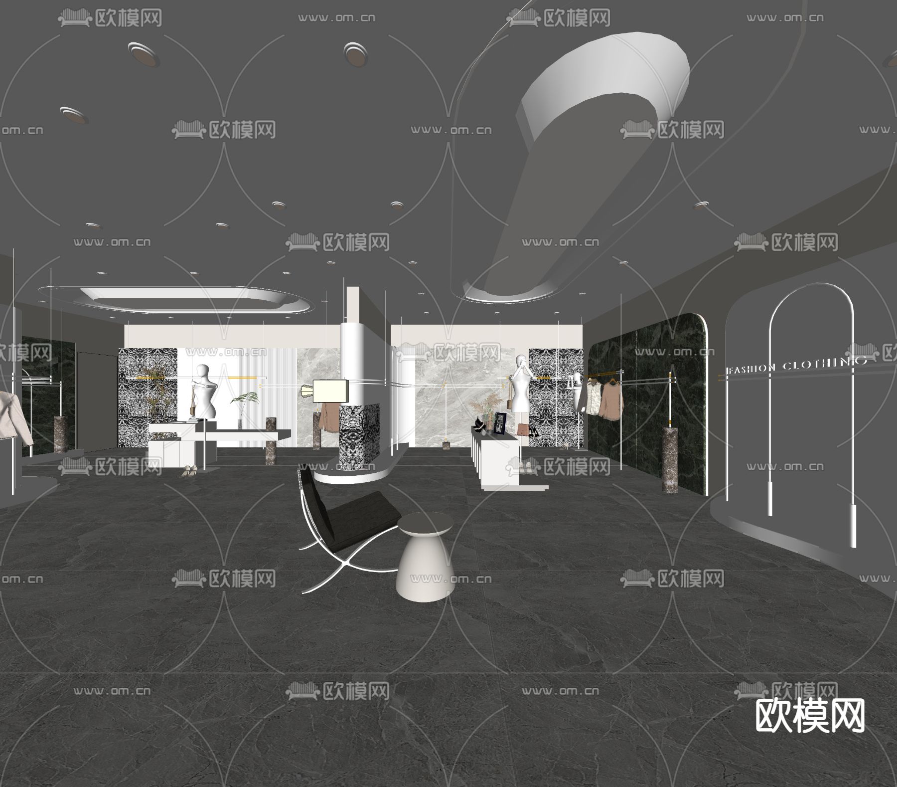 现代轻奢女装服装店su模型下载（渲染图4）
