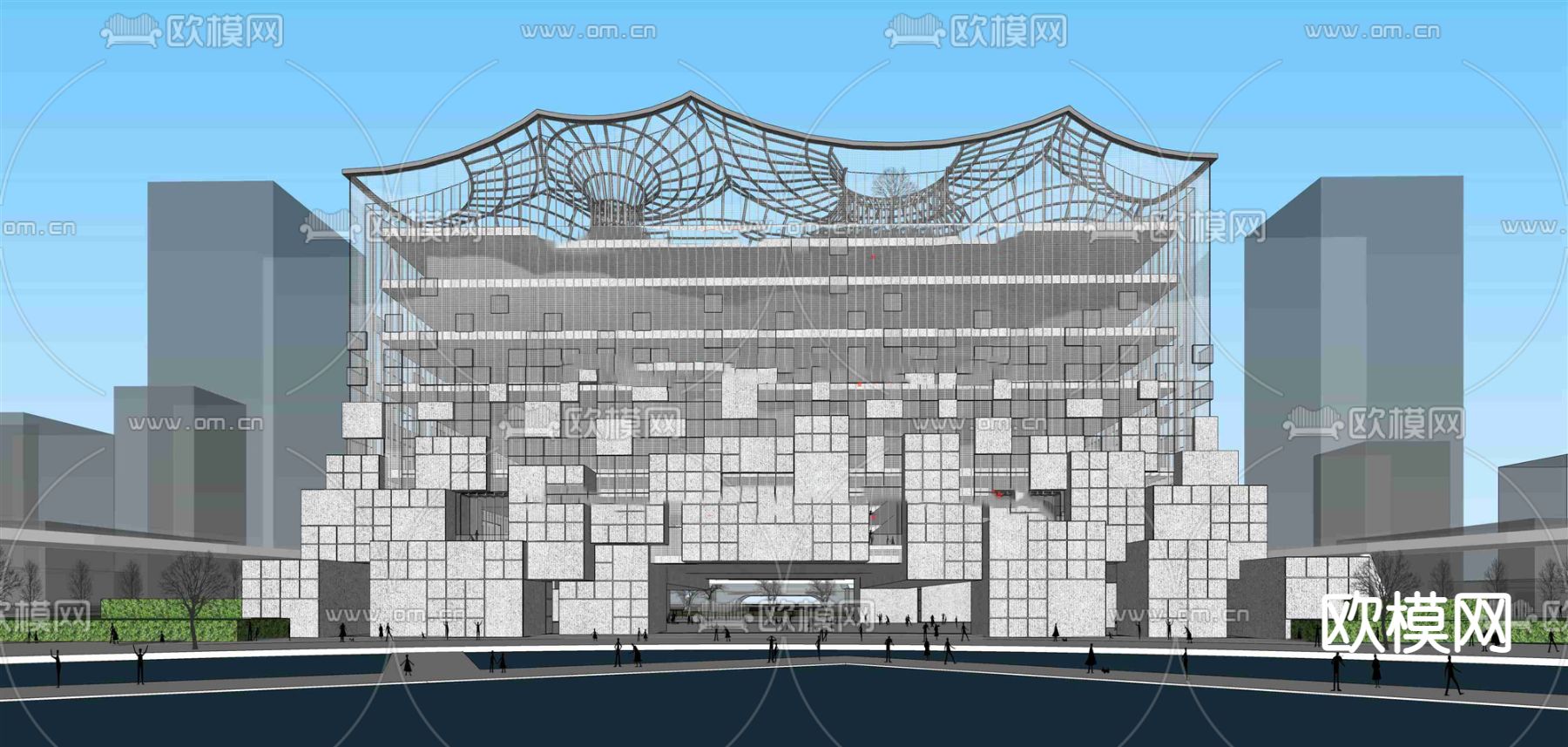 现代城市会展中心鸟瞰su模型下载（渲染图5）