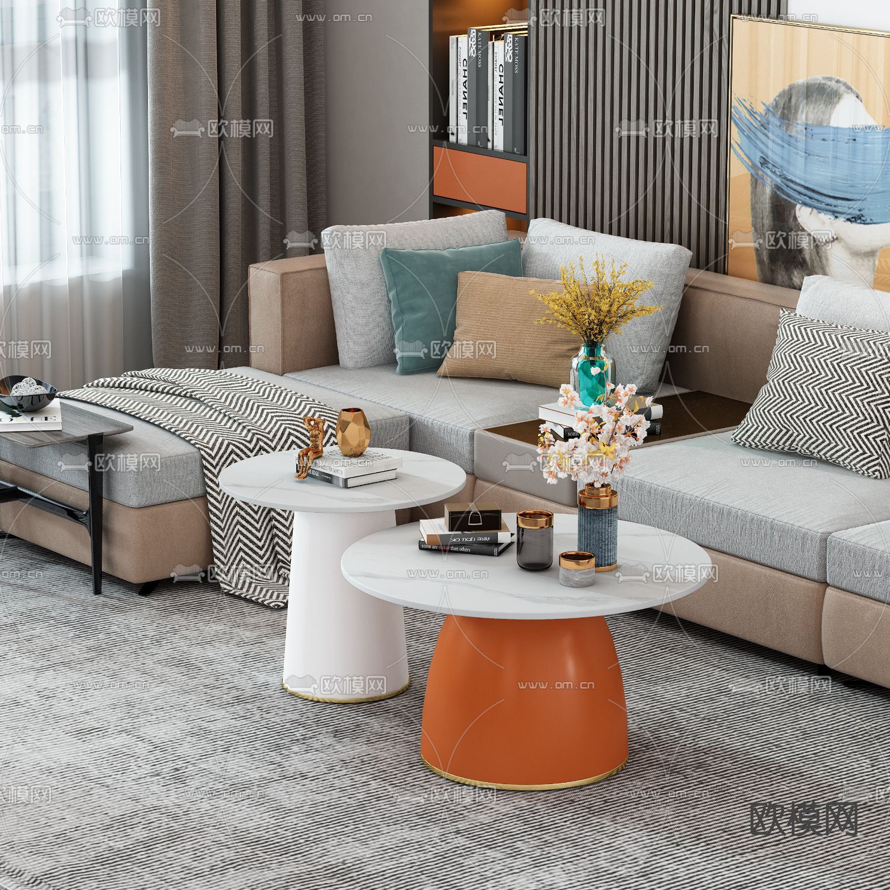 现代大理石圆形子母茶几3d模型下载