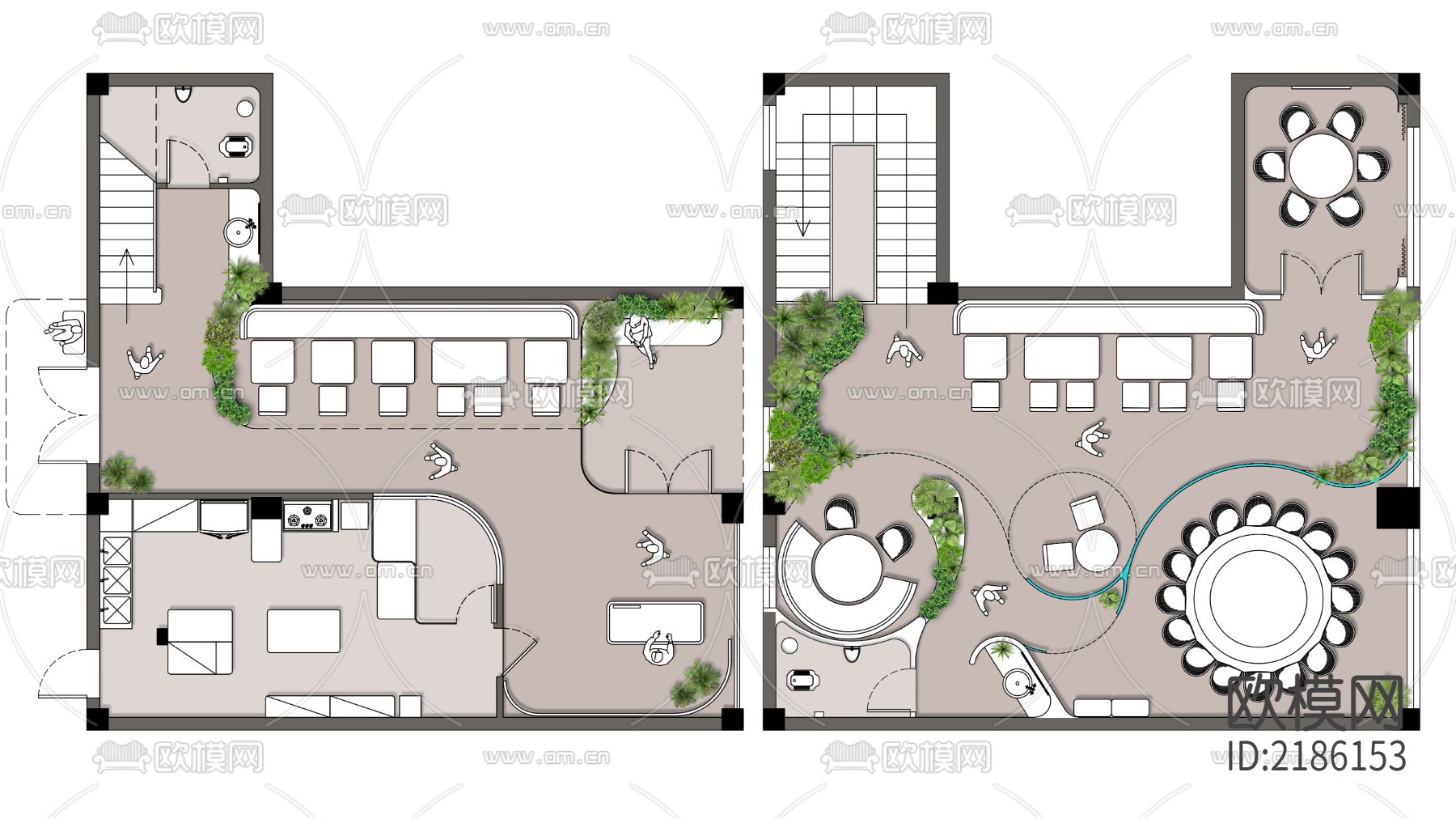 现代中餐厅平面方案+彩平PSD下载（渲染图1）