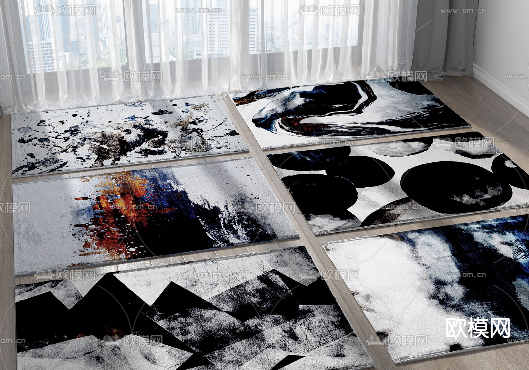 现代抽象布艺地毯3d模型下载