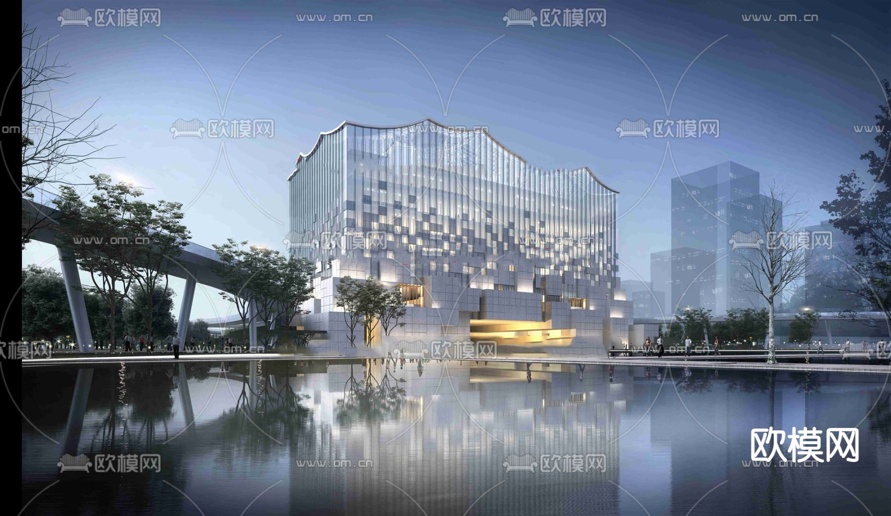 现代城市会展中心鸟瞰su模型下载（渲染图2）