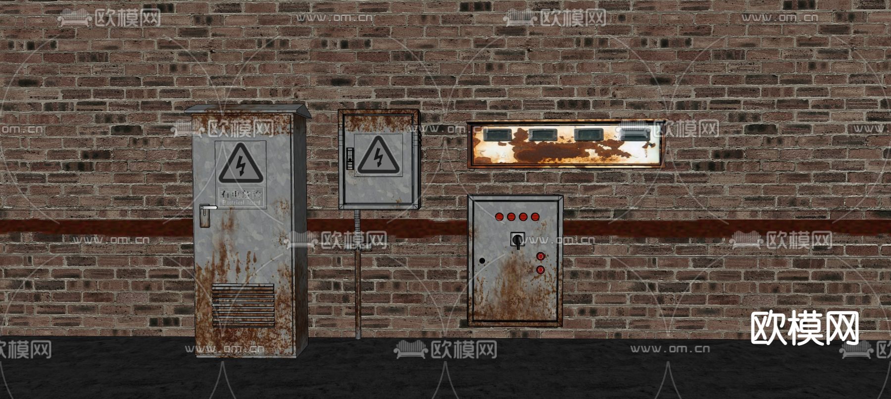 工业风旧电箱电表su模型下载（渲染图2）
