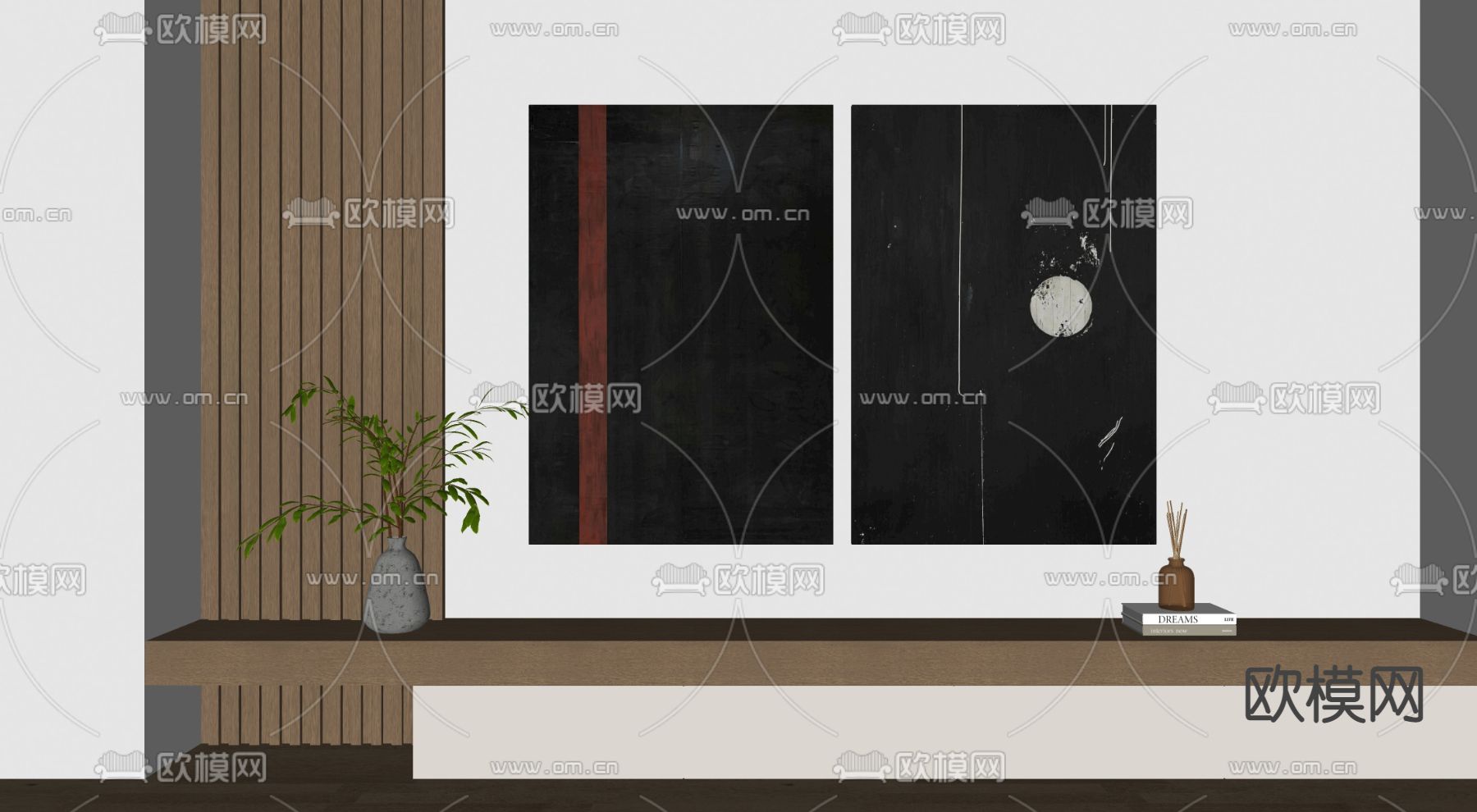 现代黑色抽象装饰画su模型