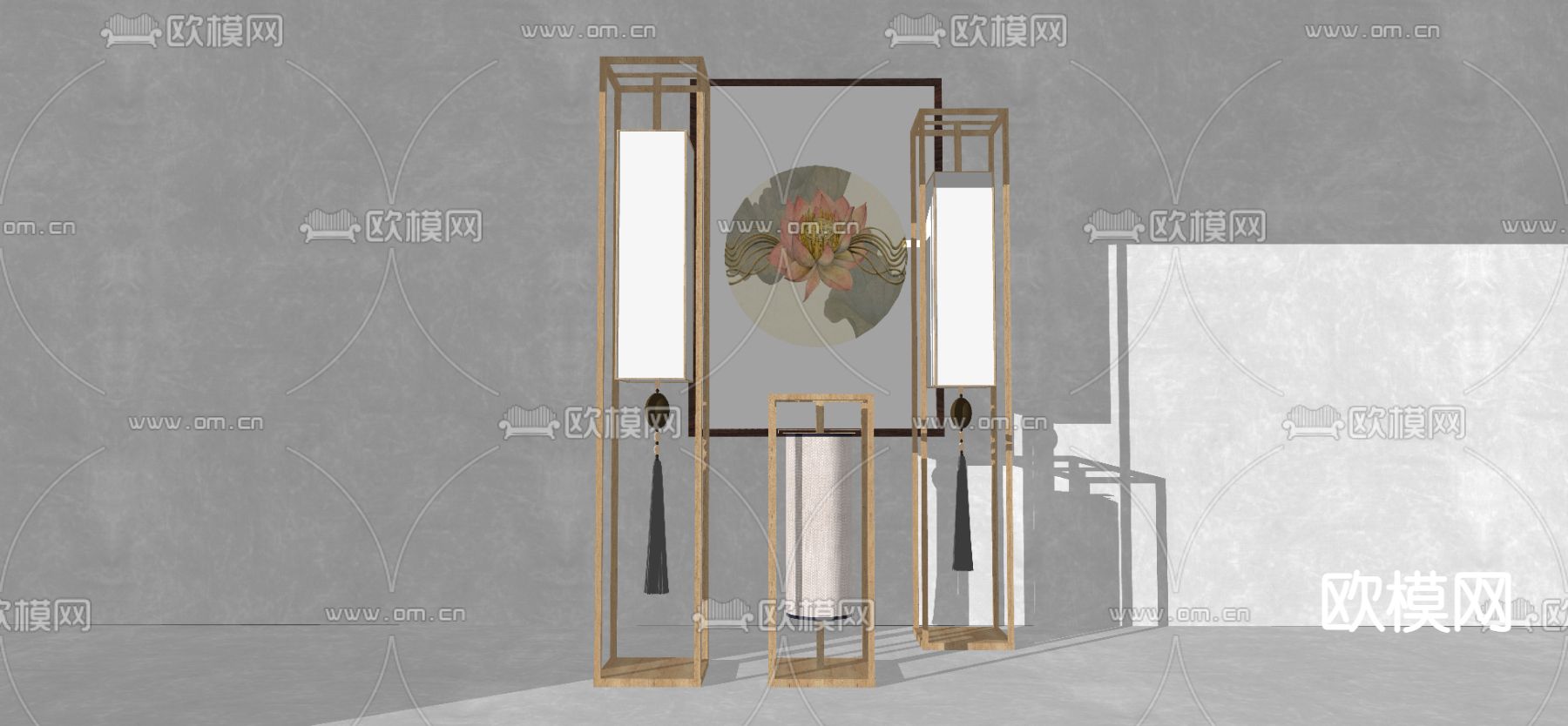 新中式实木落地灯su模型下载（渲染图2）