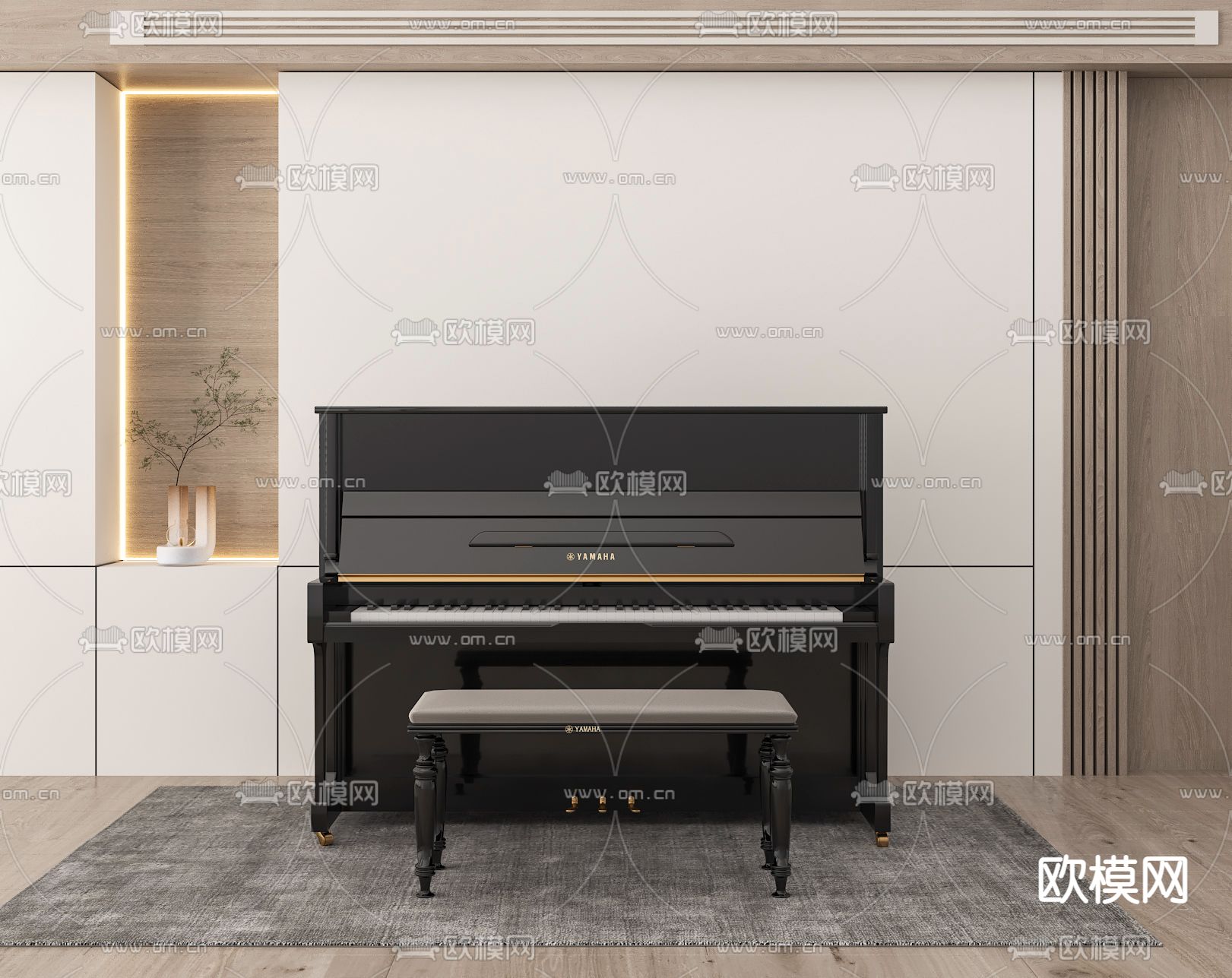 现代黑色烤漆钢琴3d模型下载