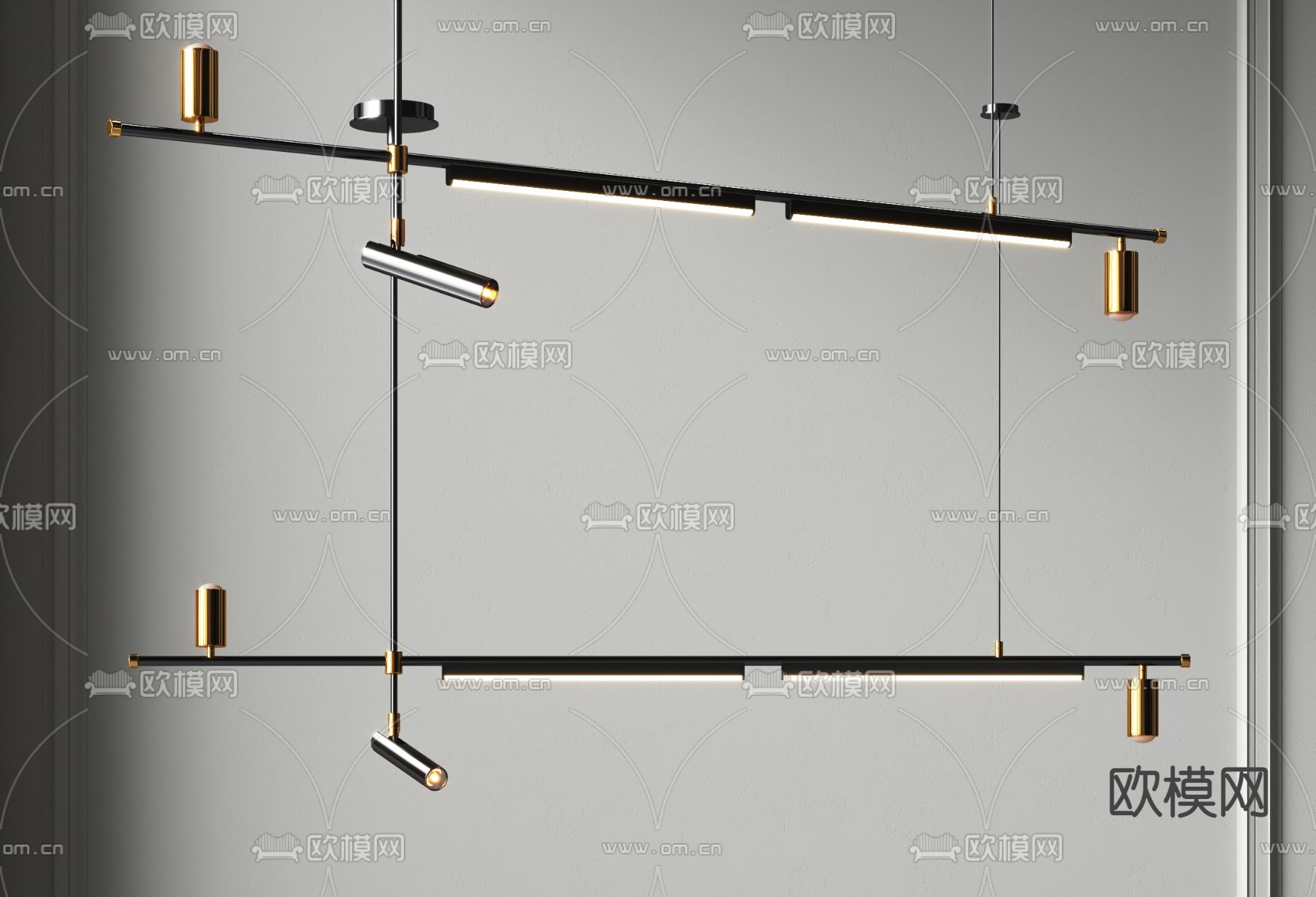 现代金属条形吊灯3d模型下载_ID12034793_3dmax免费模型-欧模网