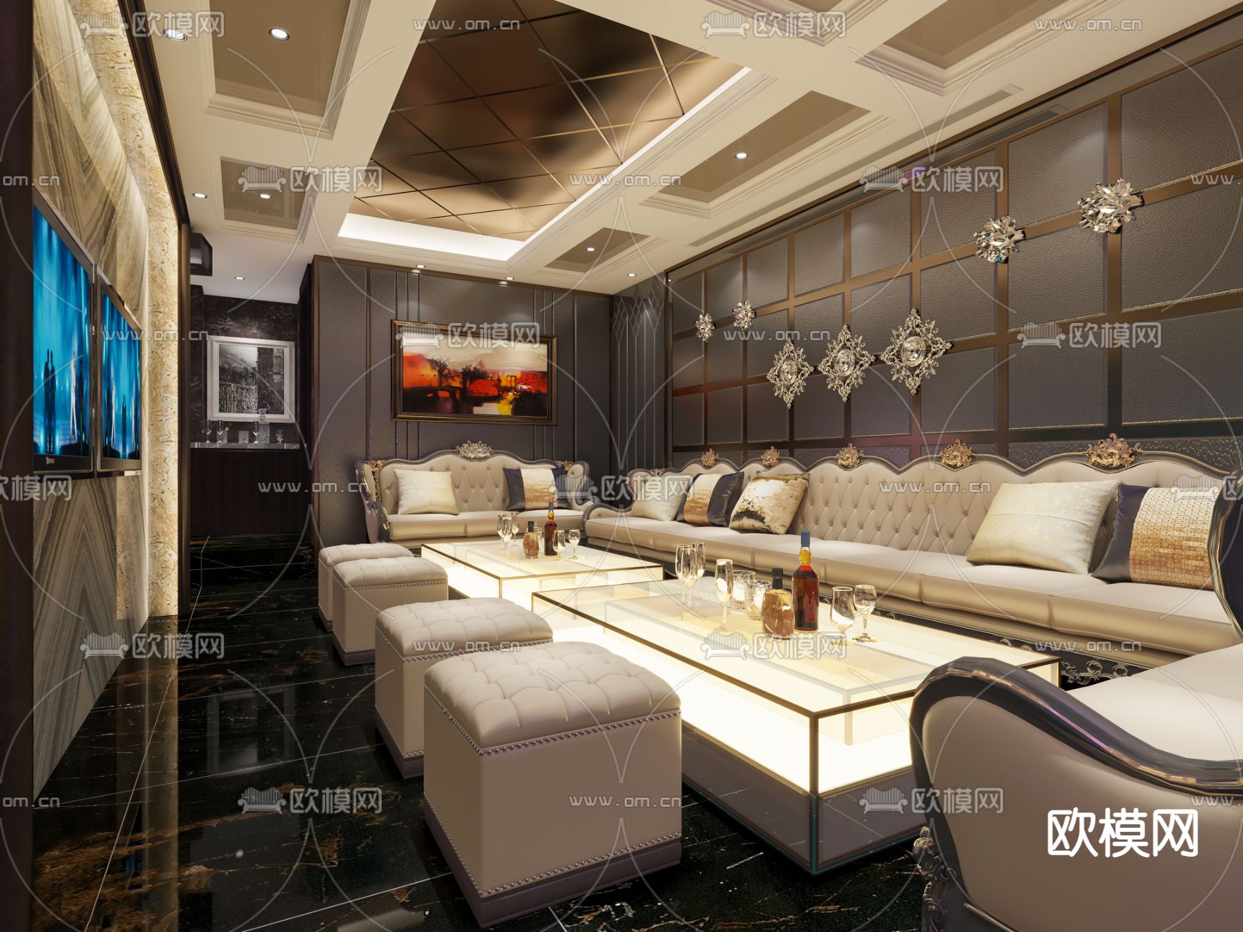 欧式KTV包厢3d模型下载（渲染图1）
