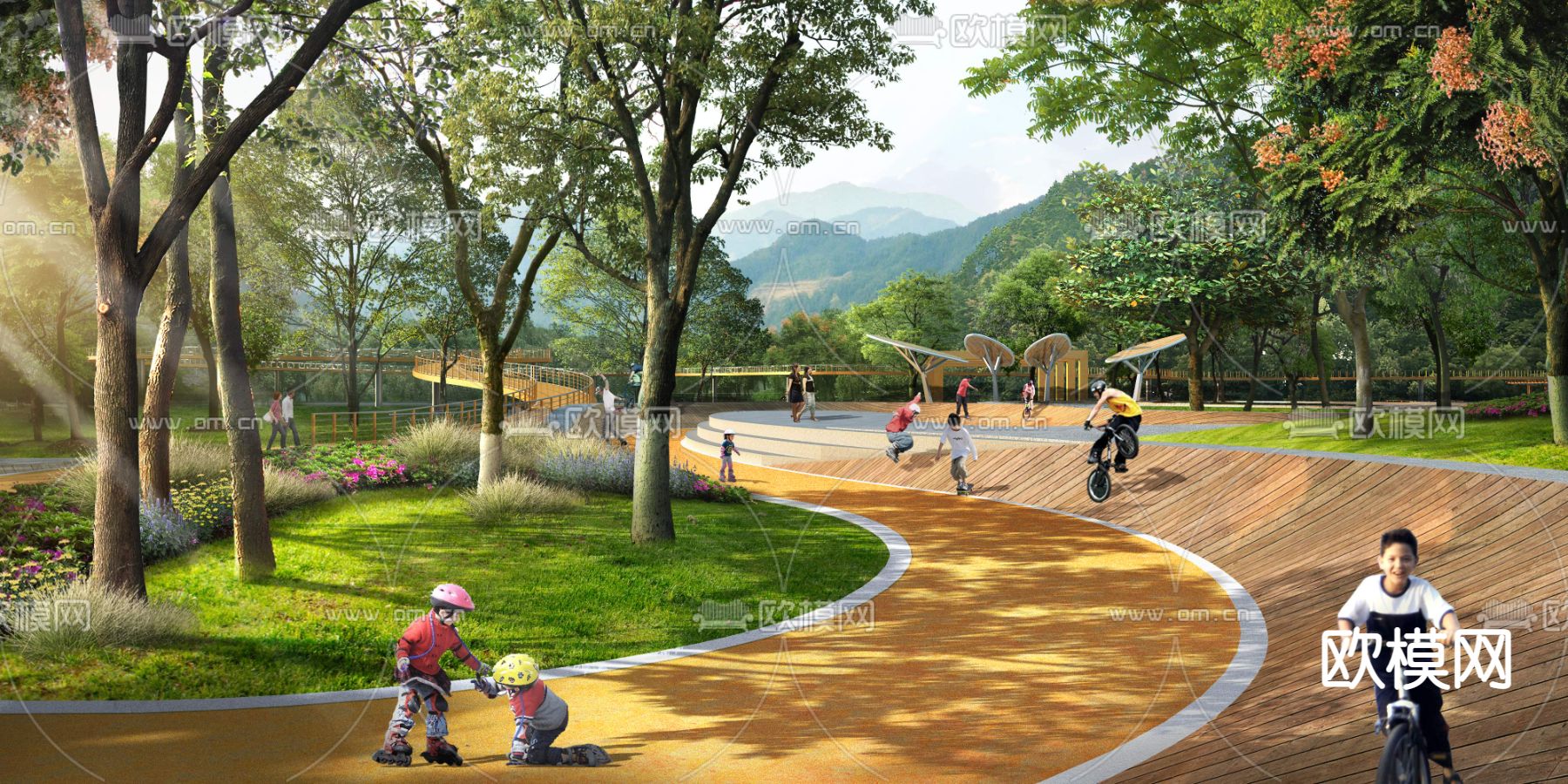 现代亲子公园景观psd下载