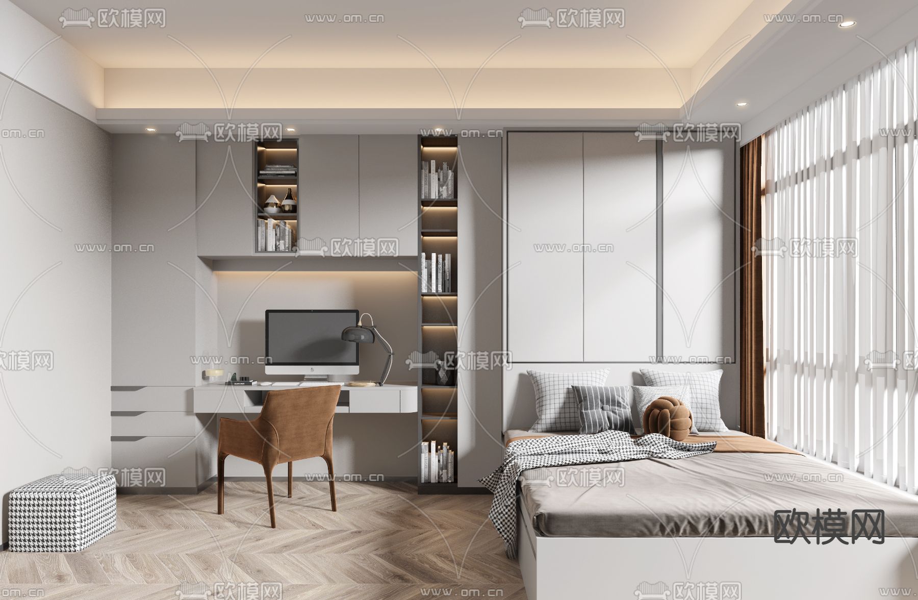 现代榻榻米卧室3d模型下载