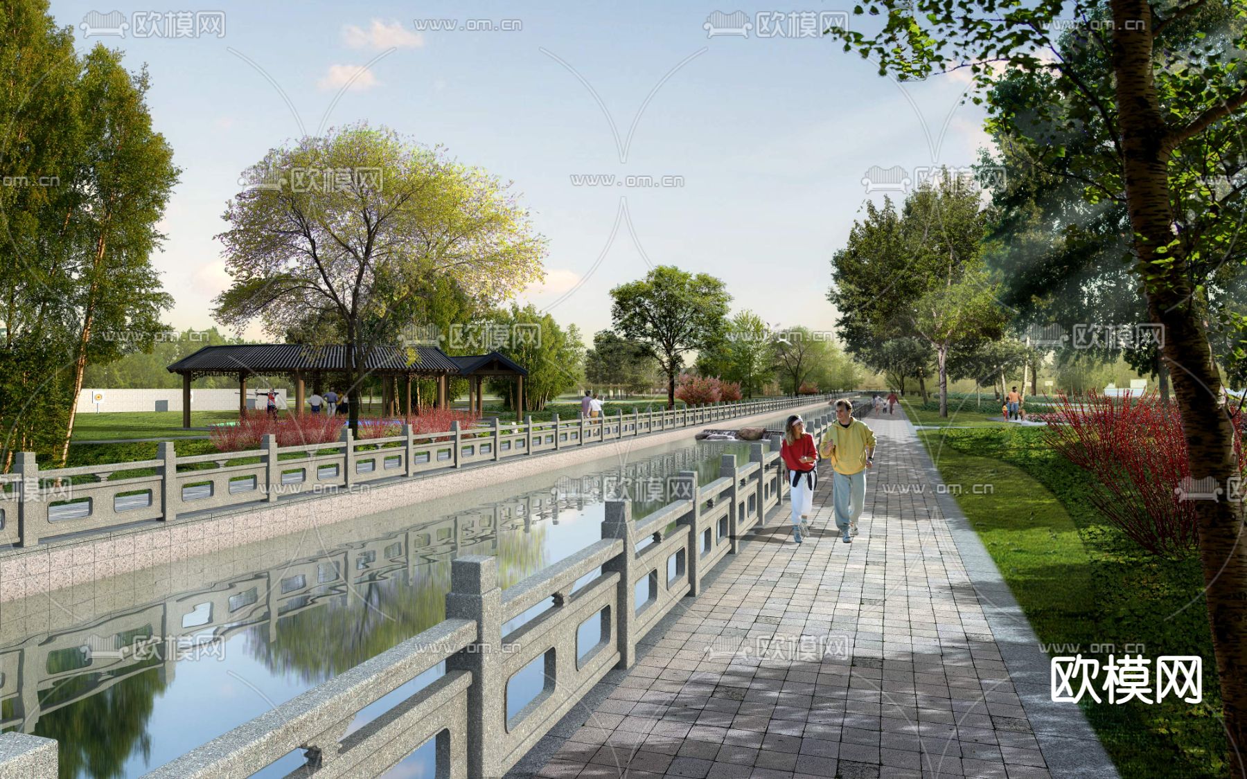 中式滨河景观psd下载