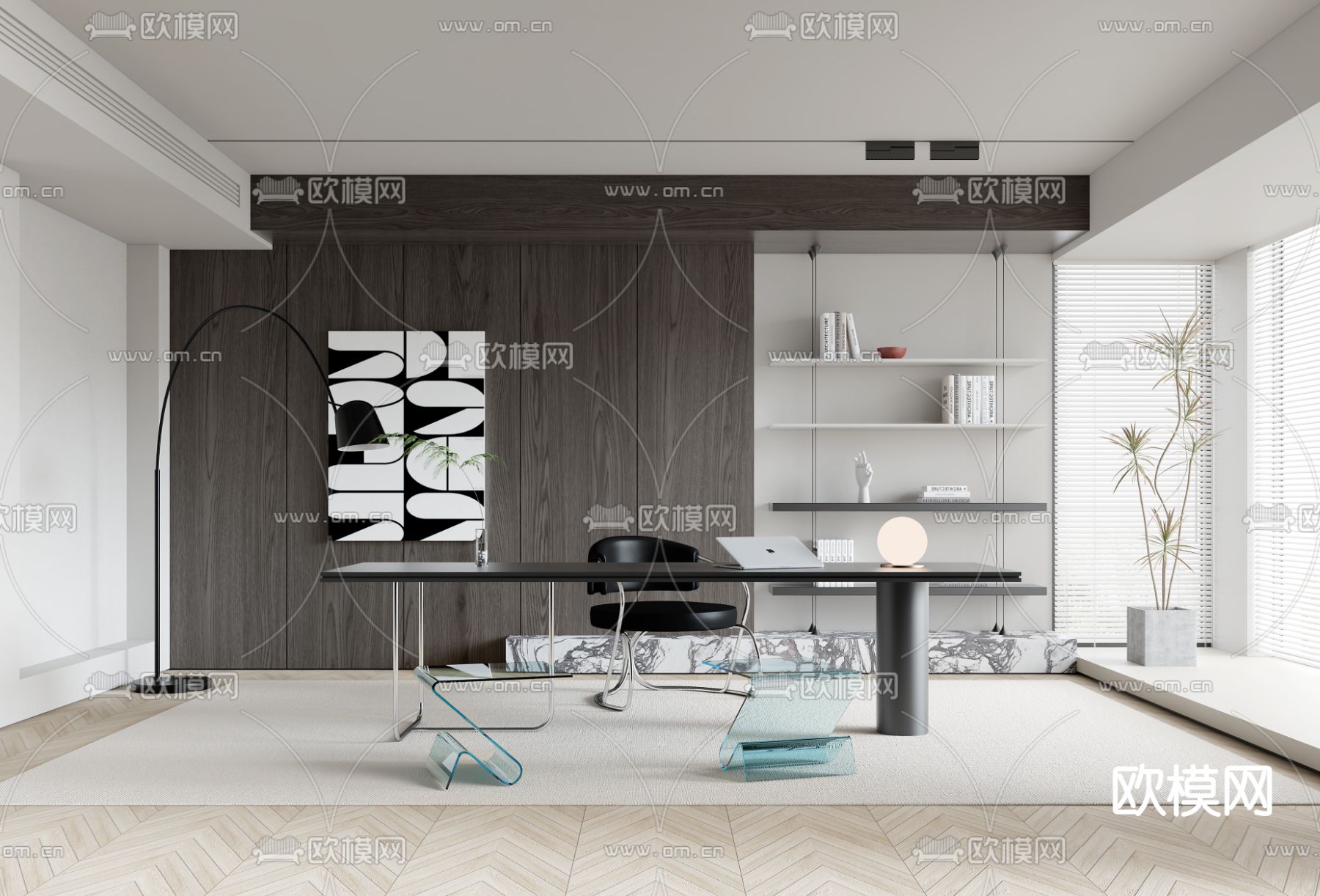 现代轻奢书房3d模型下载