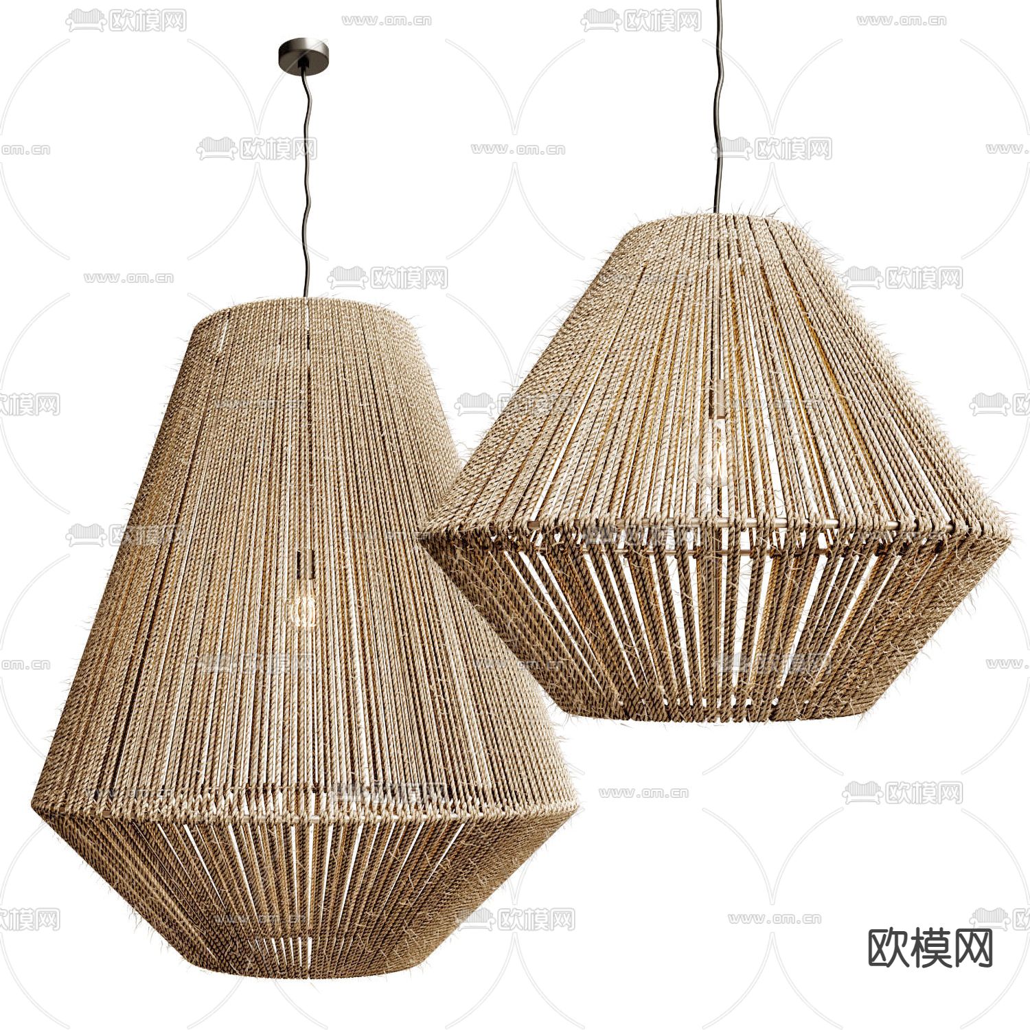 侘寂风绳编编织吊灯3d模型下载
