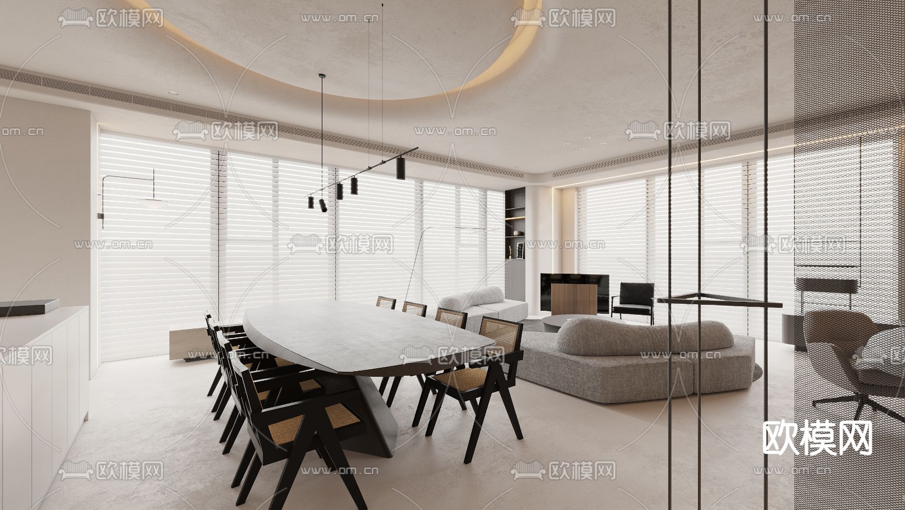 侘寂风客厅餐厅3d模型下载_ID12033565_3dmax免费模型-欧模网