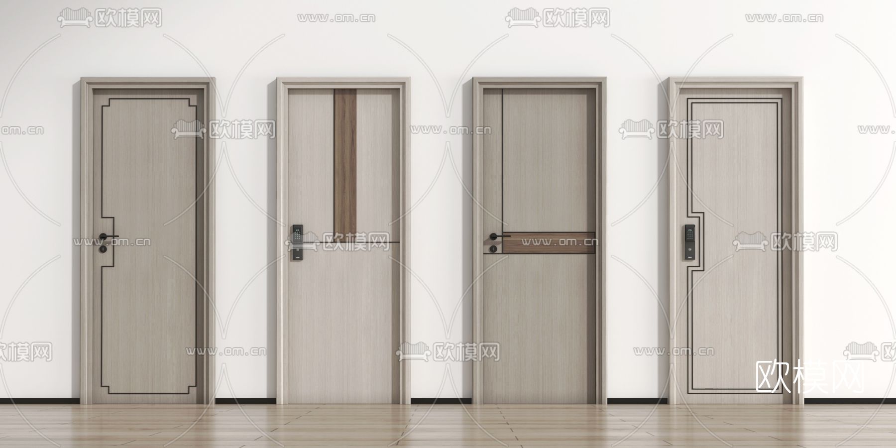 新中式单开门房门3d模型下载