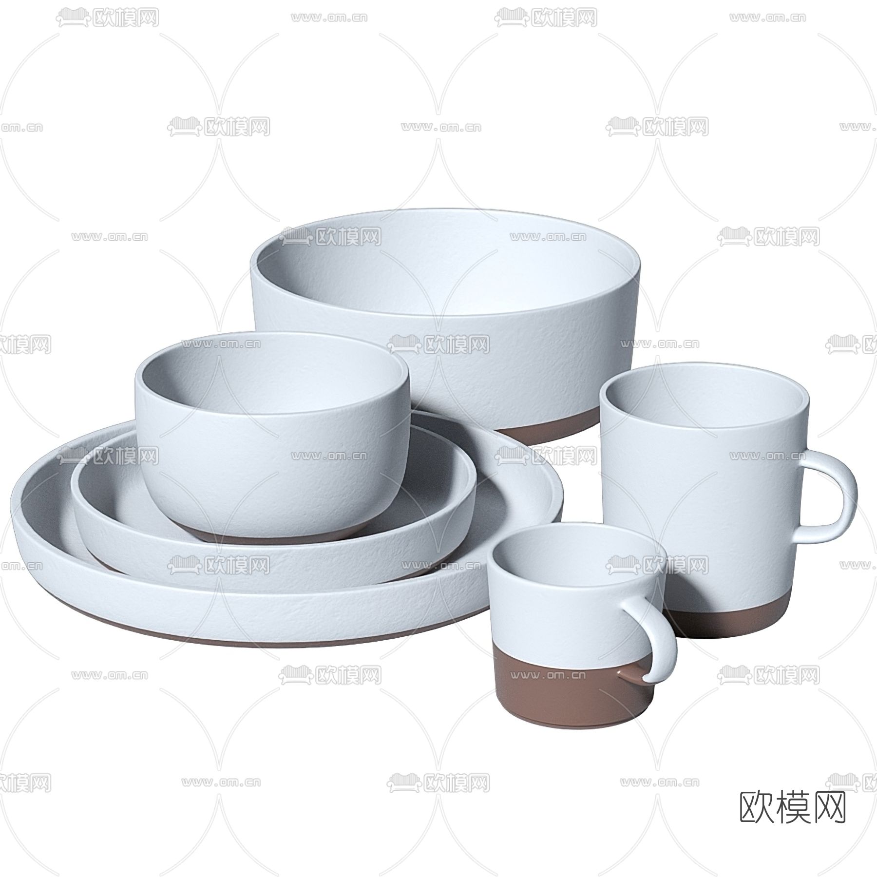 现代杯子碗碟餐具3d模型下载