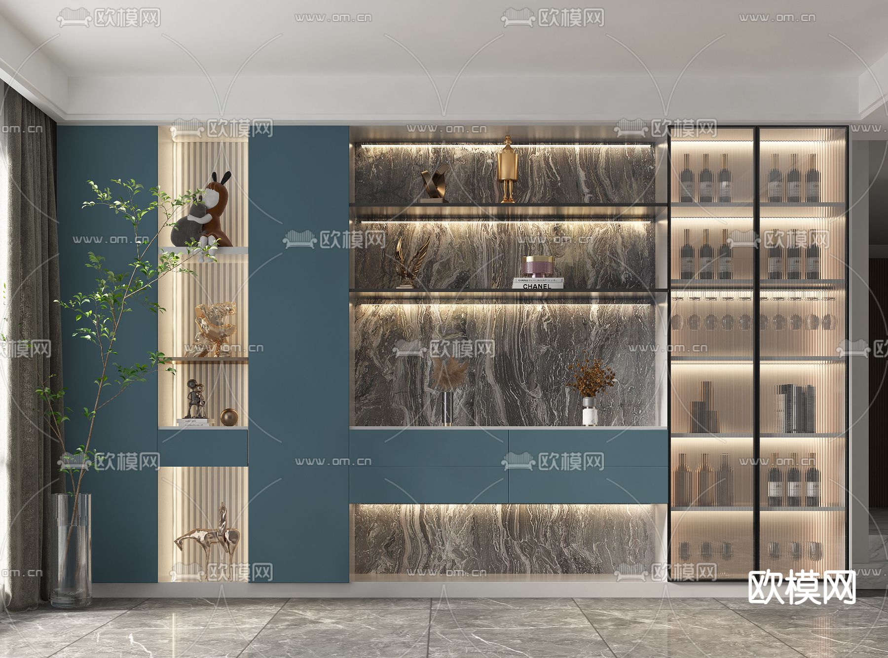 现代多功能酒柜3d模型下载