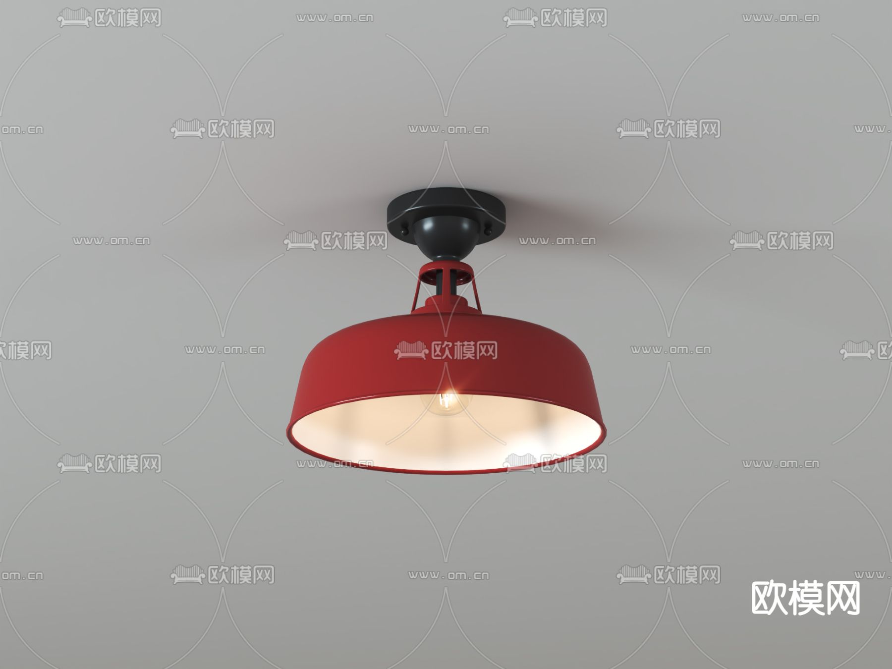 美式彩漆圆盘灯罩吸顶灯3d模型下载（渲染图3）