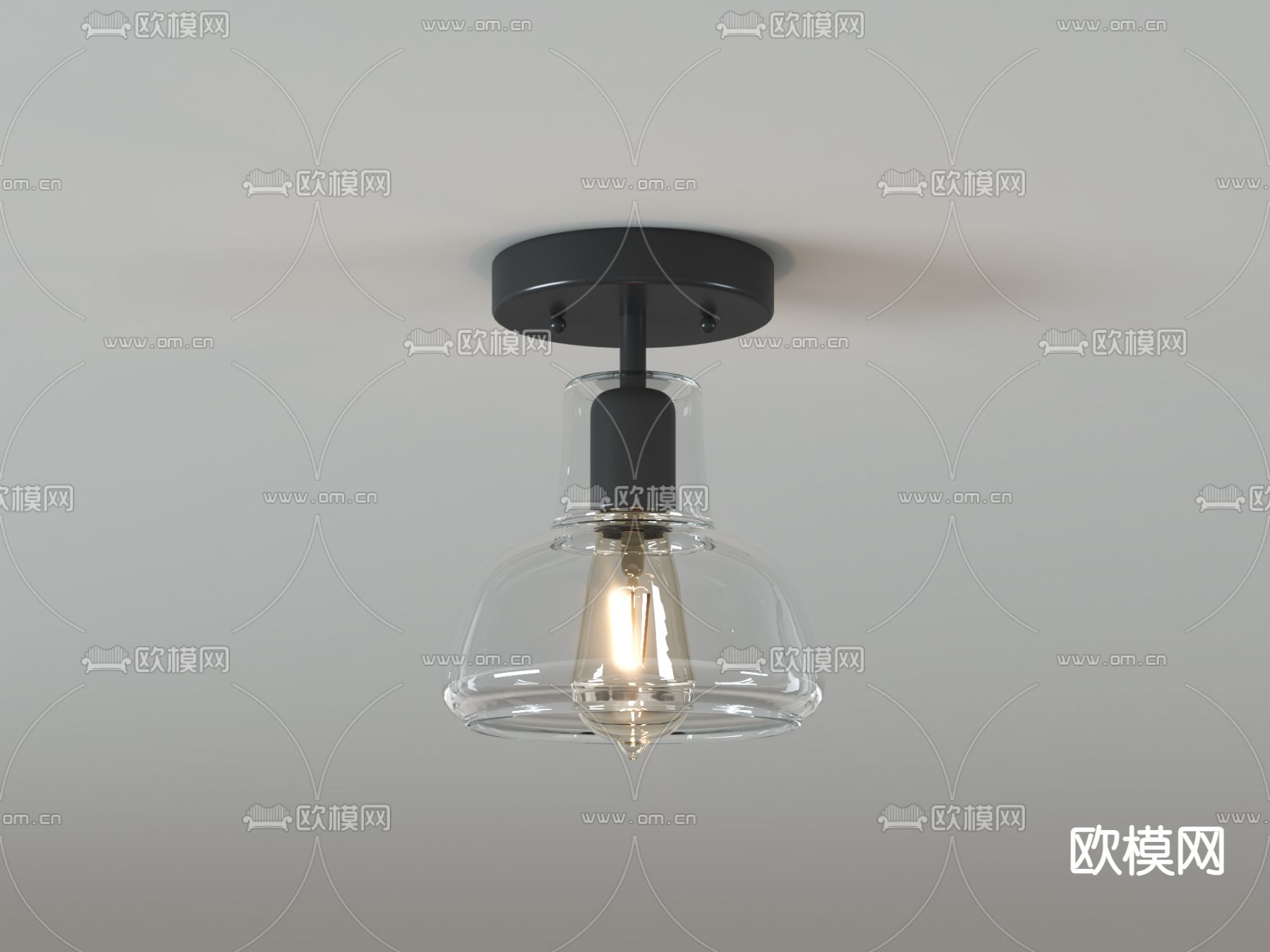 美式彩漆圆盘灯罩吸顶灯3d模型下载（渲染图4）