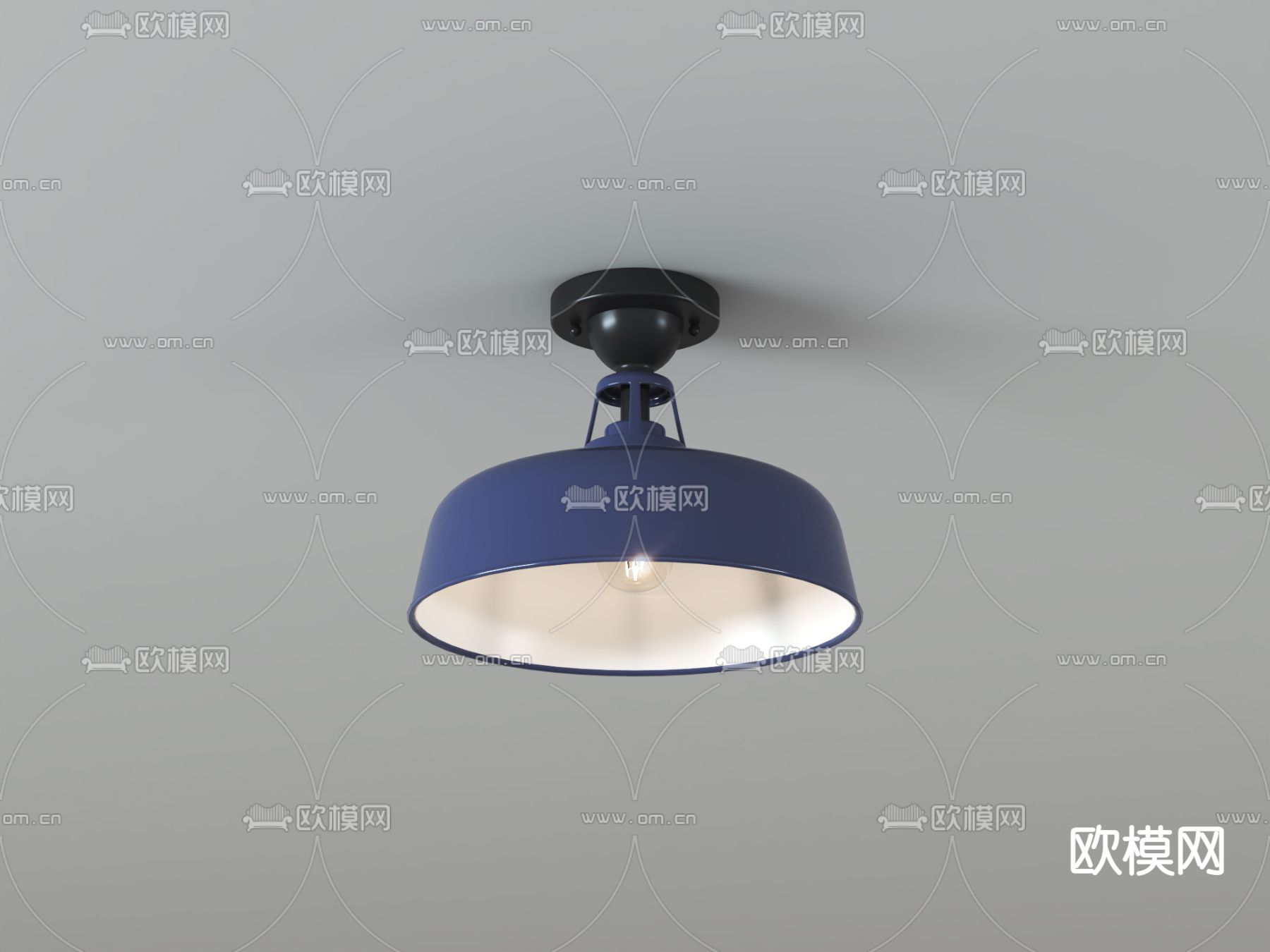 美式彩漆圆盘灯罩吸顶灯3d模型下载（渲染图5）