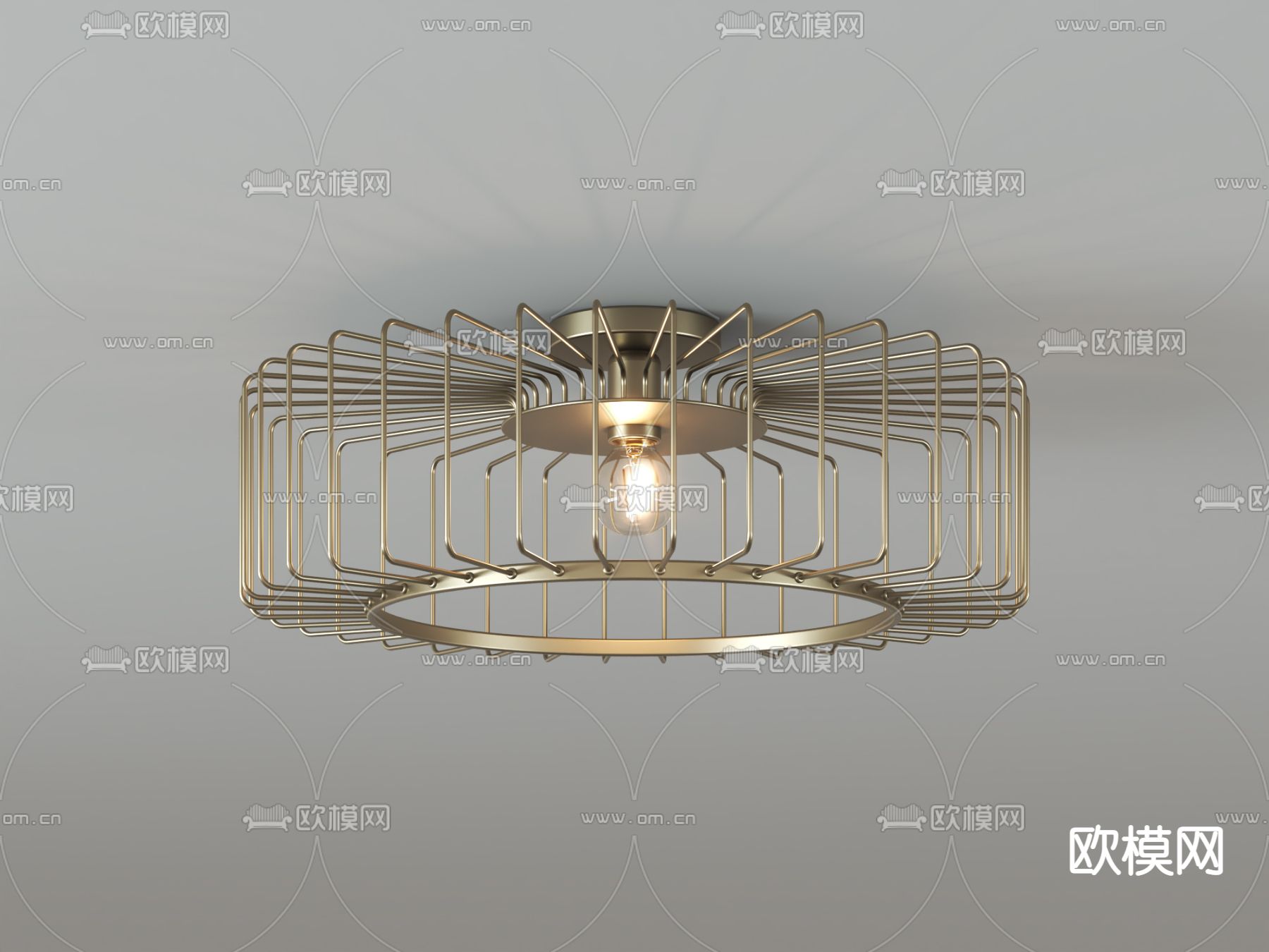 美式金属吸顶灯3d模型下载（渲染图4）