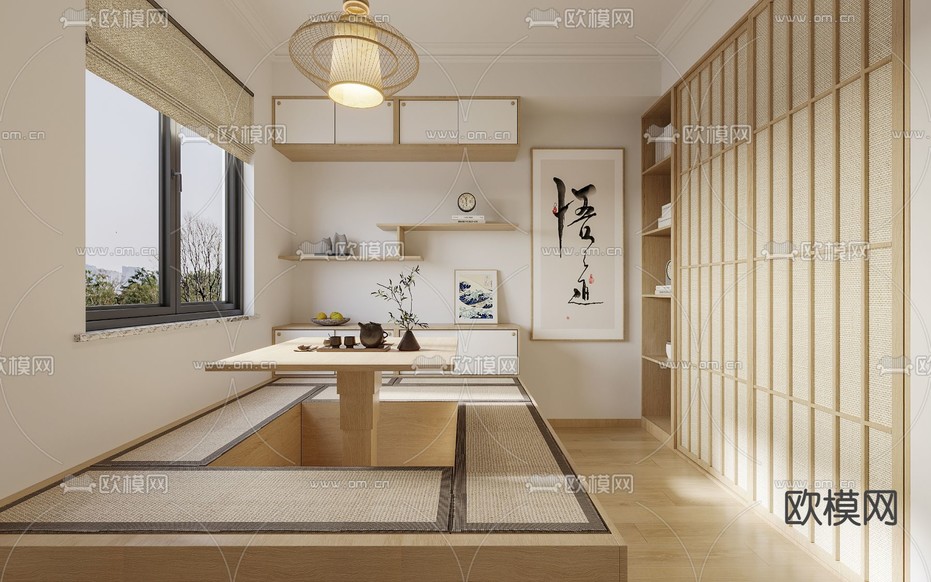日式榻榻米茶室3d模型下载