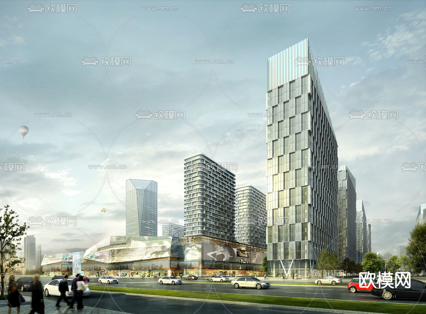 现代商业公寓楼建筑外观3d模型下载