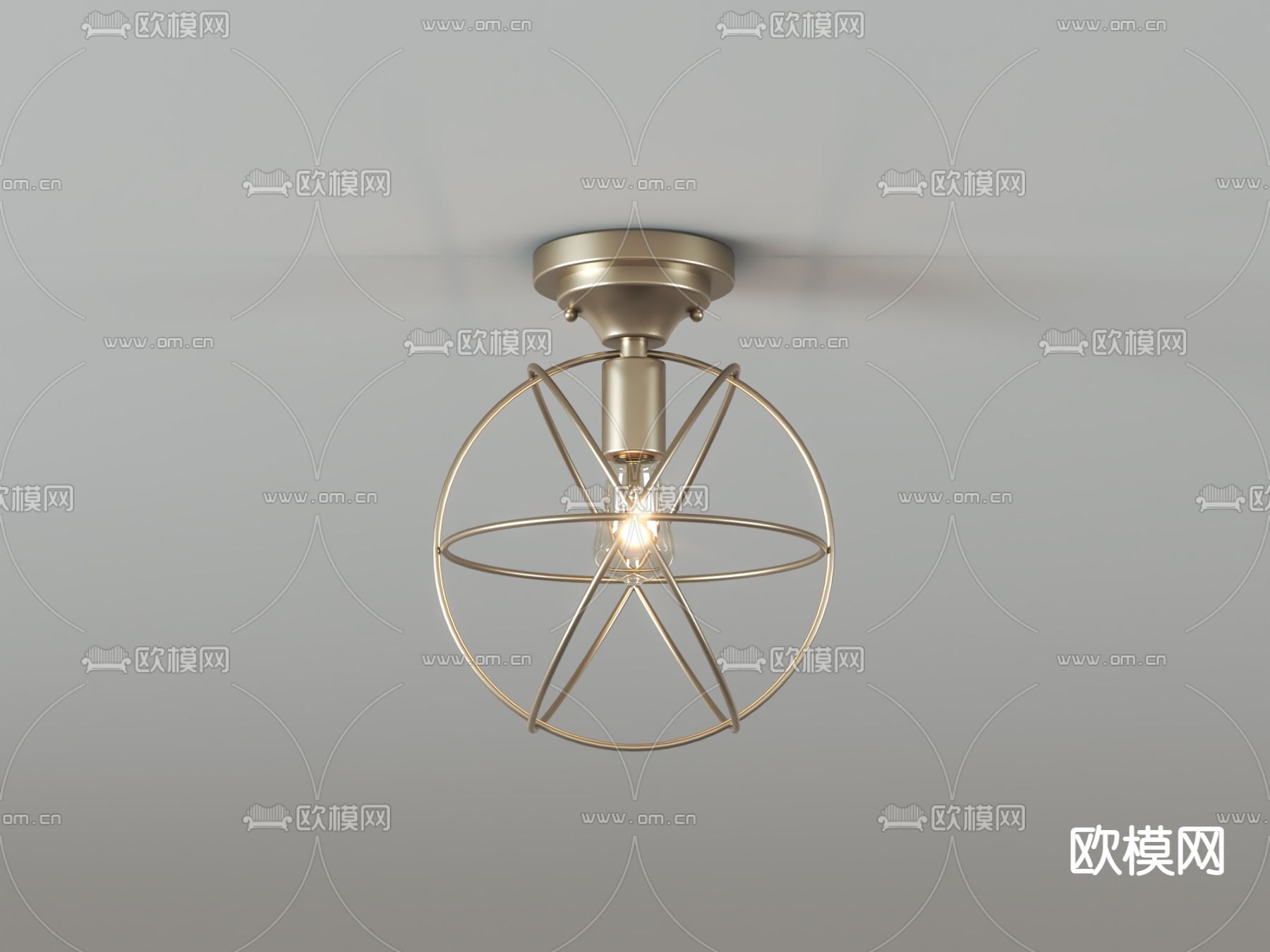 美式金属吸顶灯3d模型下载（渲染图2）