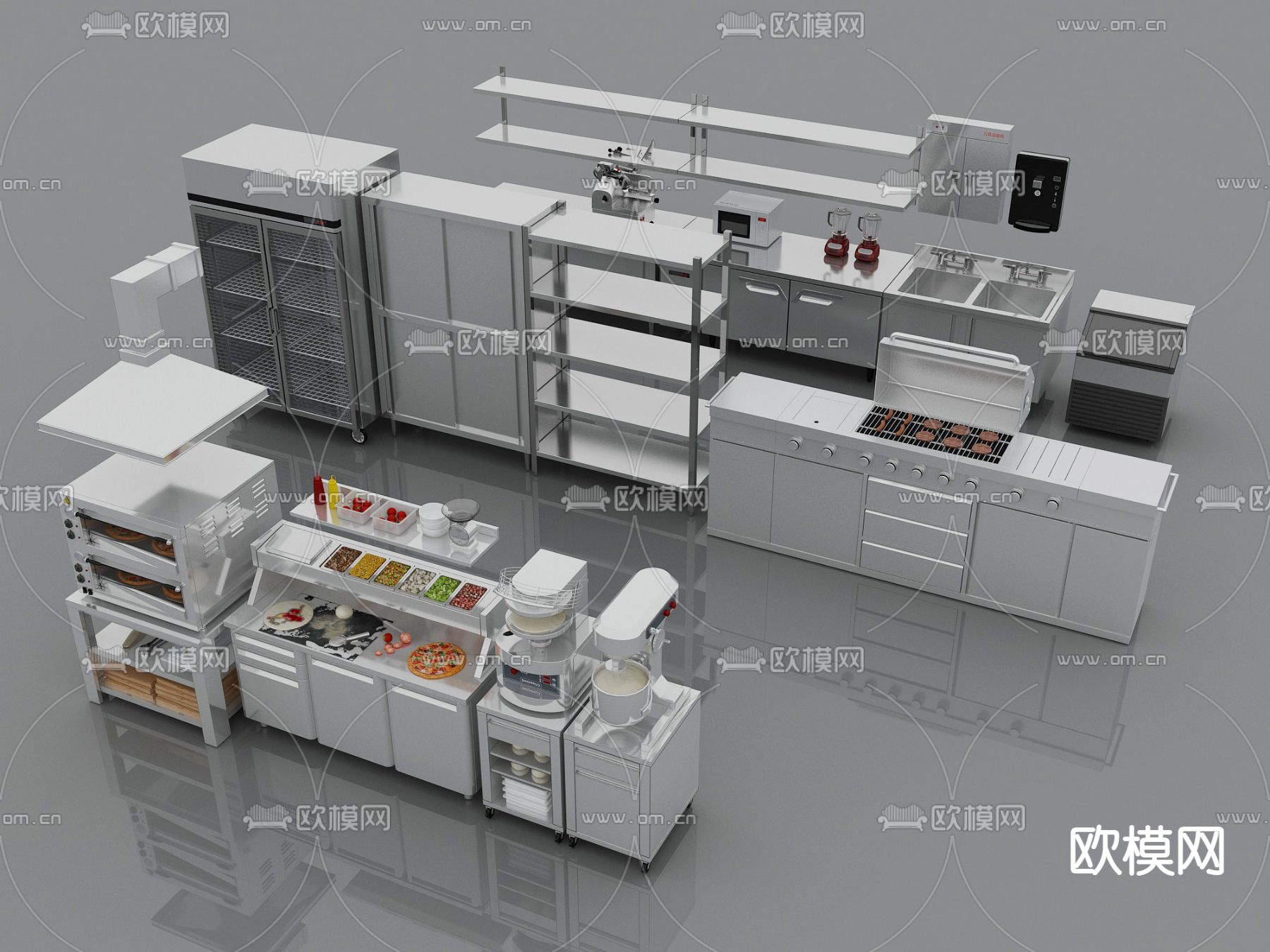 现代餐饮后厨设备器材su模型下载（渲染图1）