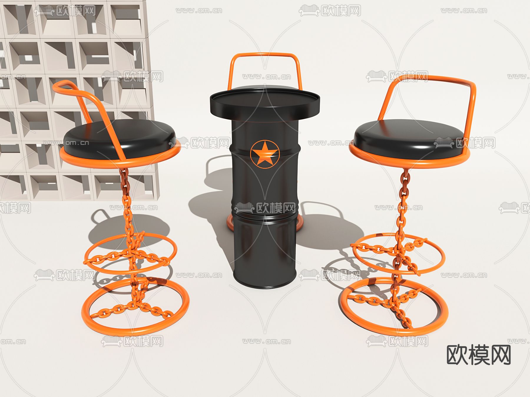 工业风吧台吧椅su模型下载（渲染图1）